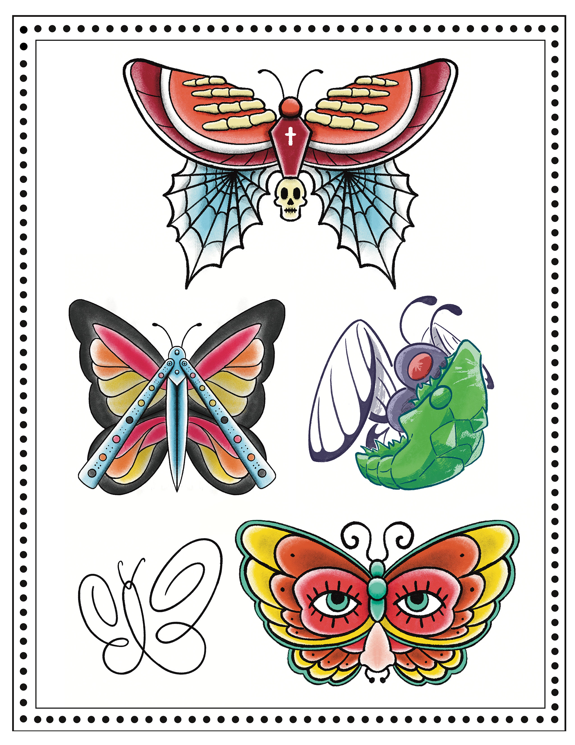 butterfly tattoo flash by austin taylor artist, graphic designer, illustrator of wasted inc