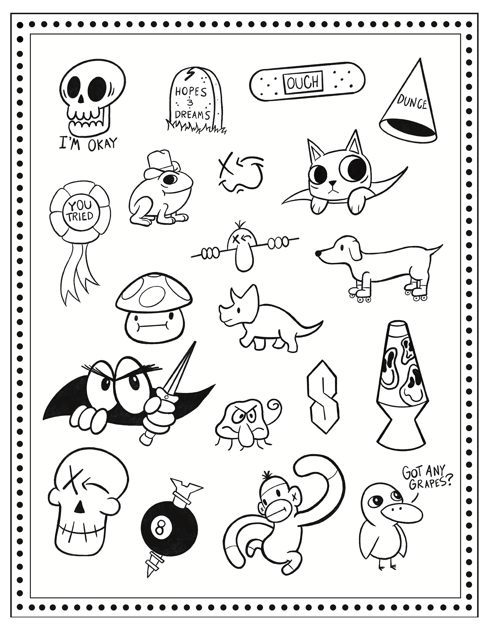 tattoo flash by austin taylor artist, graphic designer, illustrator of wasted inc