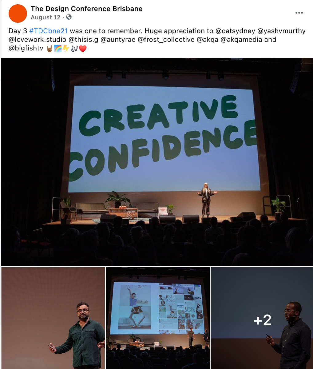 Frost creative delivering creative confidence talk at the design conference 2021