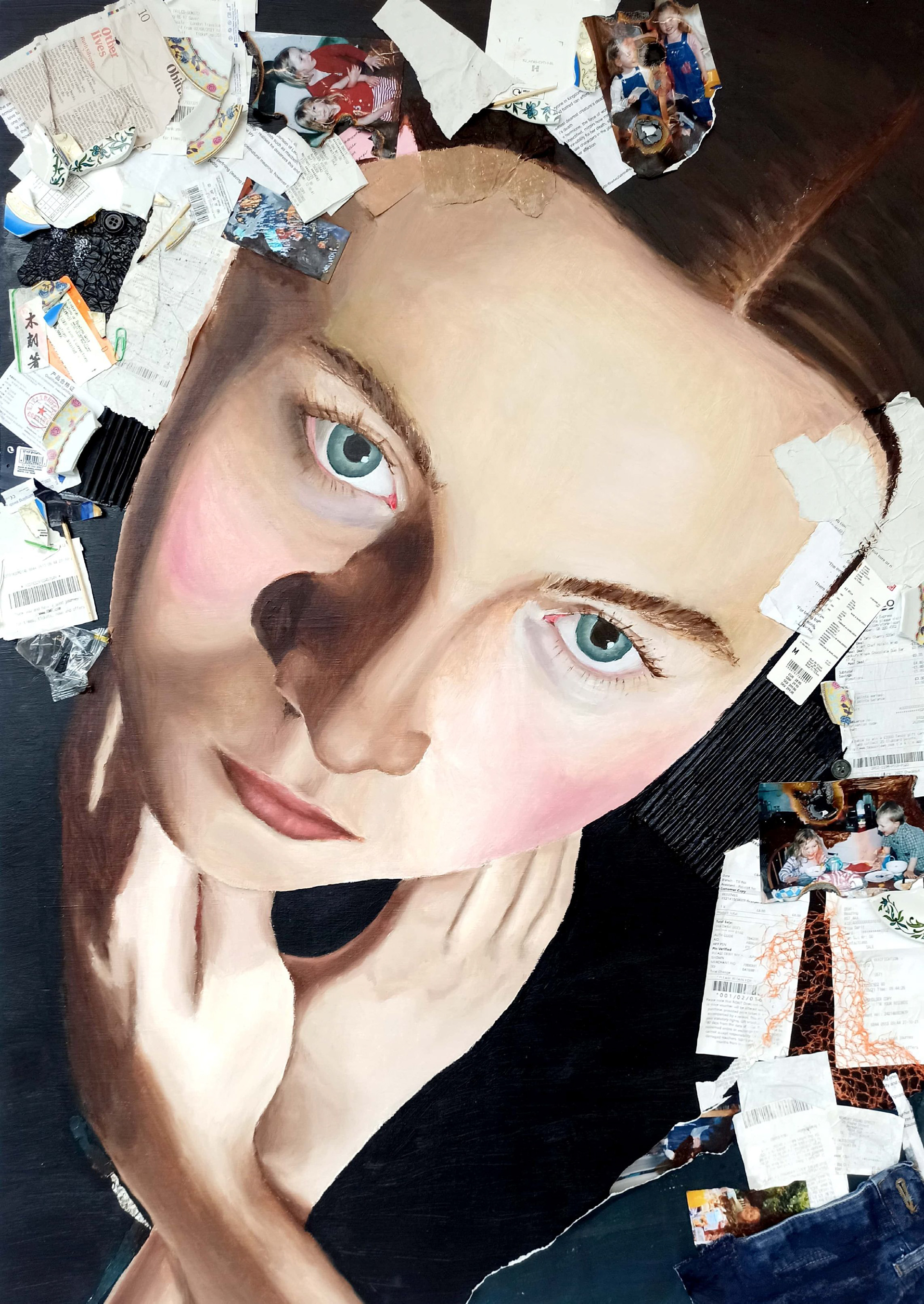 Emily. Gouache and collage on board.