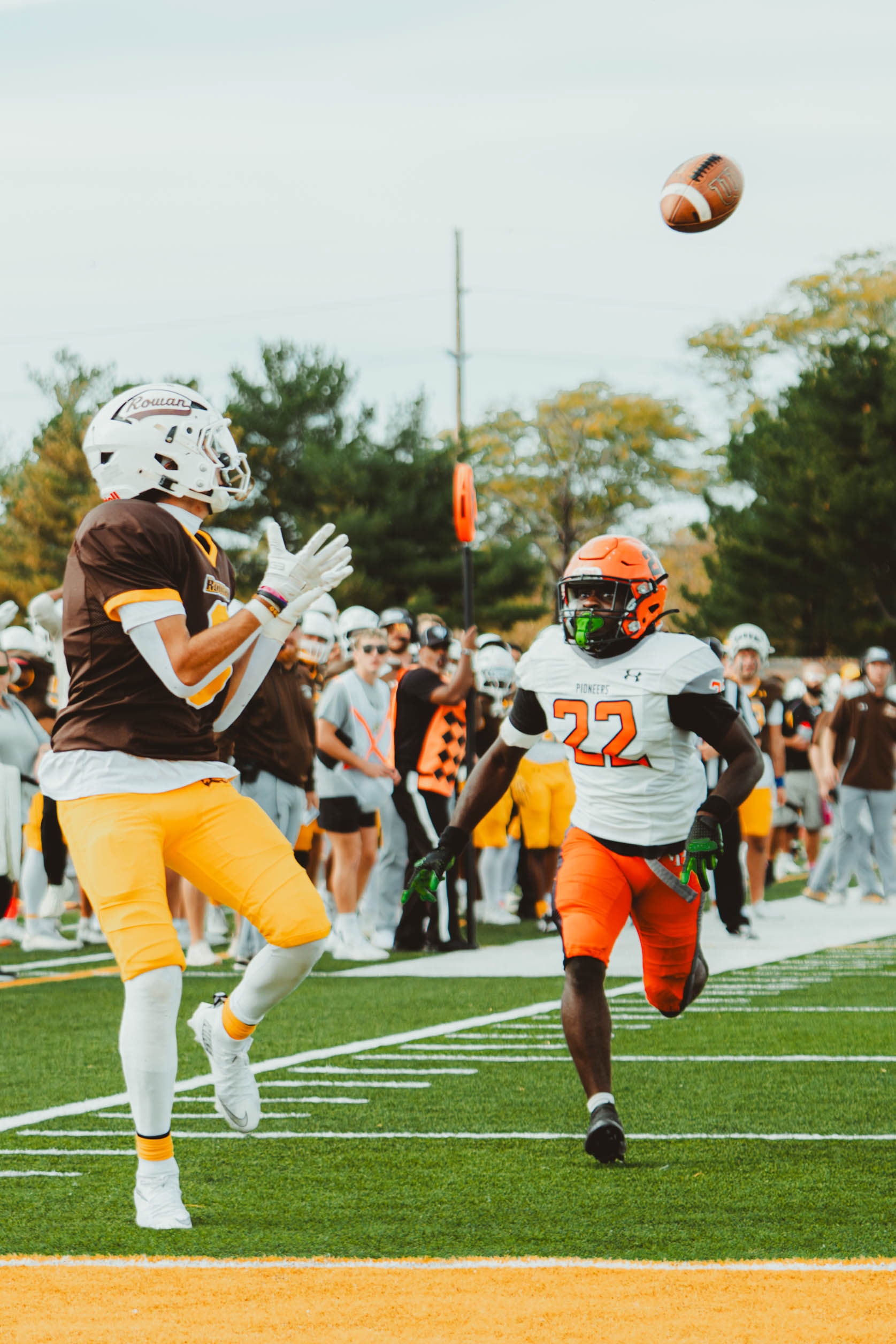 Rowan University wide receiver Isaac Jean-Baptiste (3) attempts to catch a pass against William Paterson University during a game at Coach Richard Wackar Stadium in Glassboro, N.J., on Oct. 18, 2025.