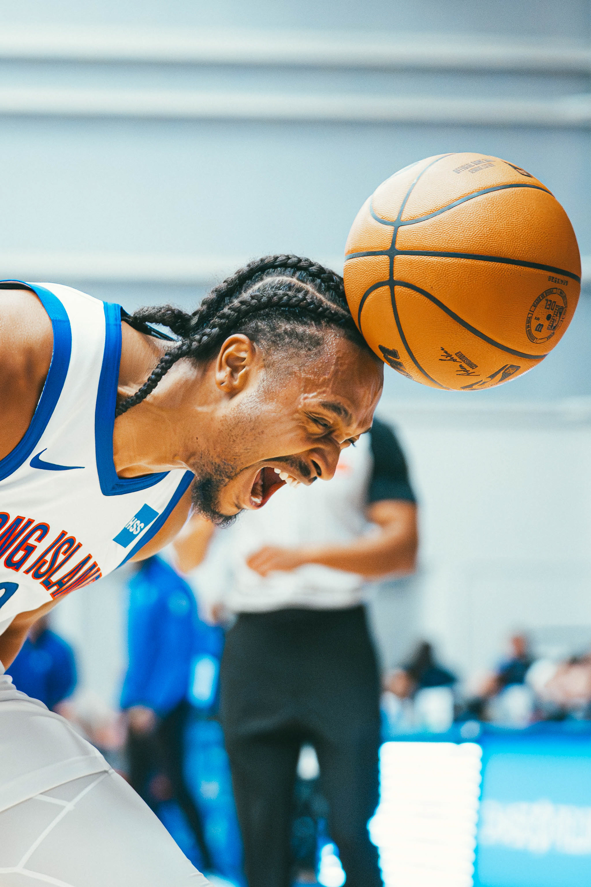 Long Island Nets guard Tyson Etienne (10) celebrates after making a three-point basket during the fourth quarter. The Delaware Blue Coats hosted the Nets at Chase Fieldhouse in Wilmington, DE., on Jan. 20, 2026.