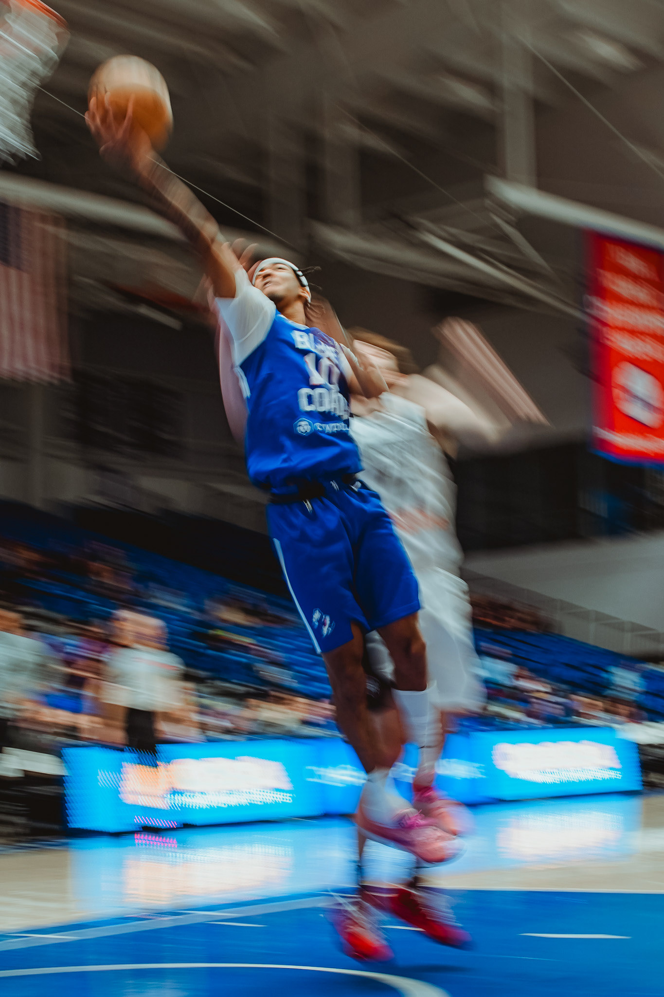 Delaware Blue Coats guard Judah Mintz (10) drives to the basket against Raptors 905 at Chase Fieldhouse  in Wilmington, DE., on Sep. 24, 2024.