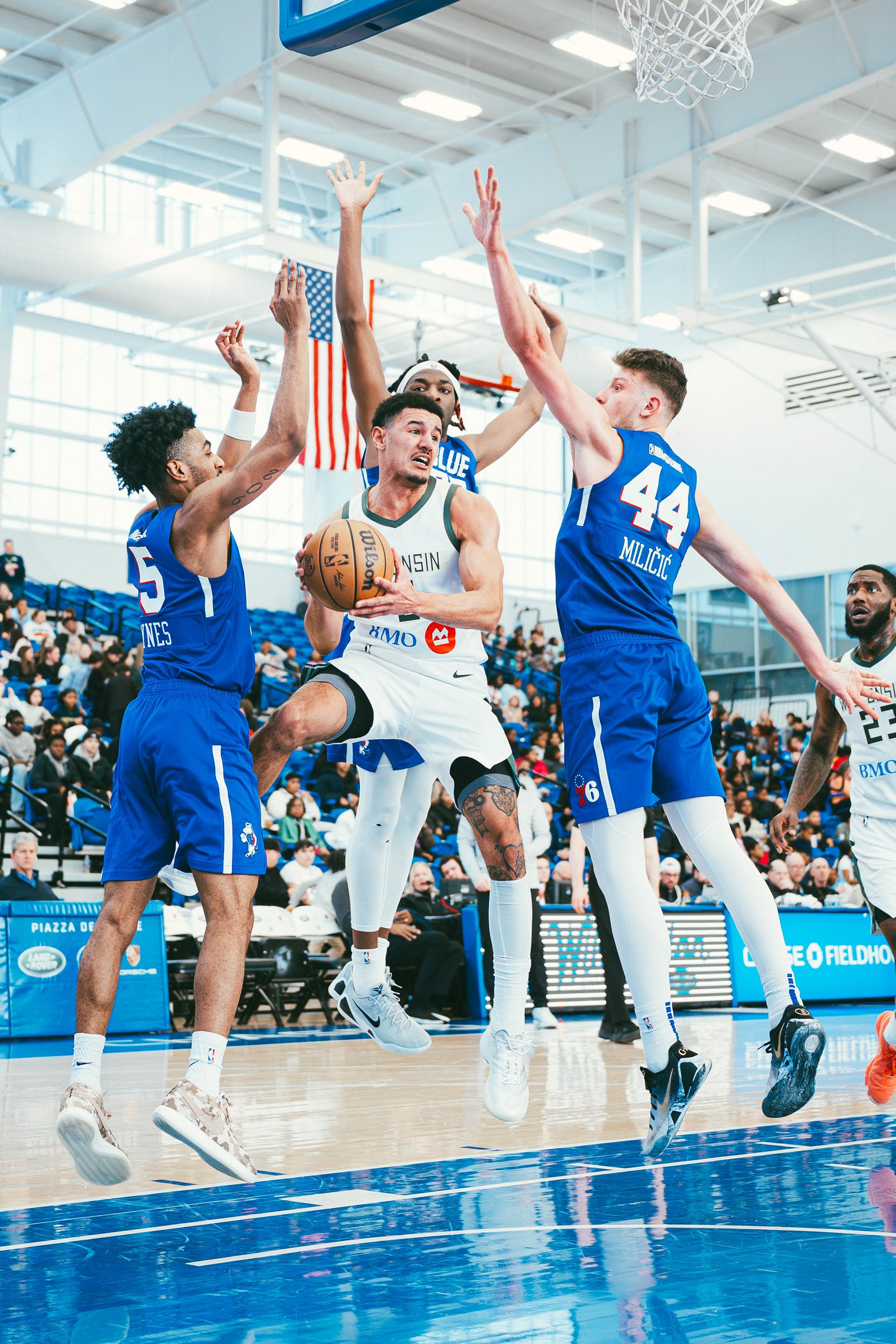 Wisconsin Herd guard Johnny Davis (2) looks to pass during a game against the Delaware Blue Coats at Chase Fieldhouse in Wilmington, DE., on Mar. 5, 2026.