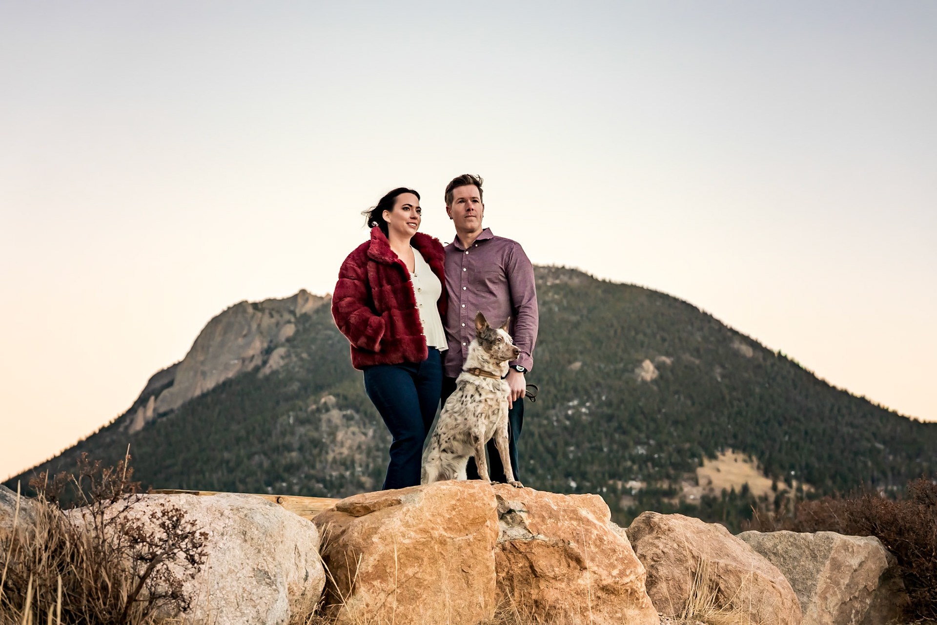 Sunset, winter engagement portrait session in Rocky Mountain National Park