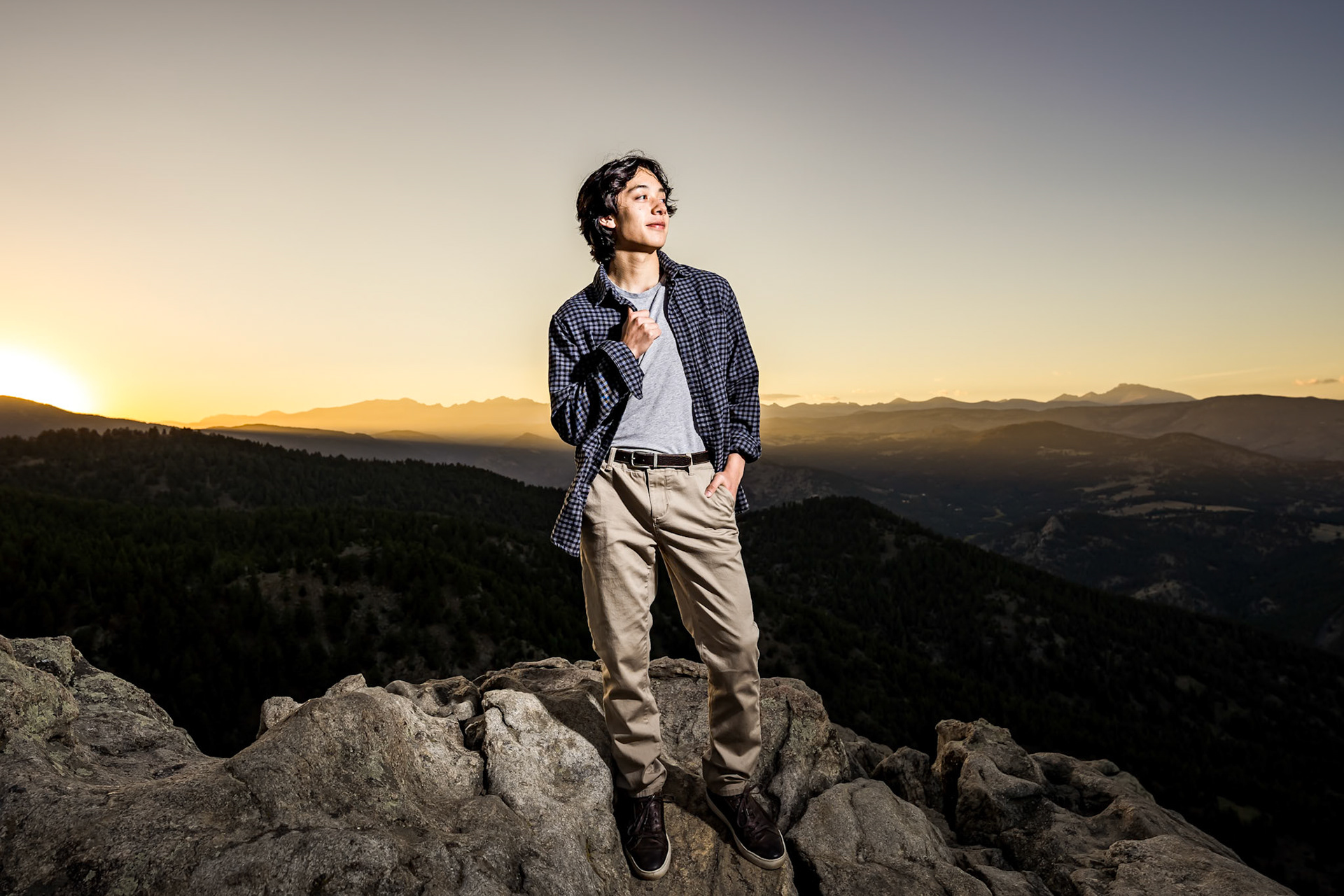 Sunset high school senior portraits in Boulder, CO