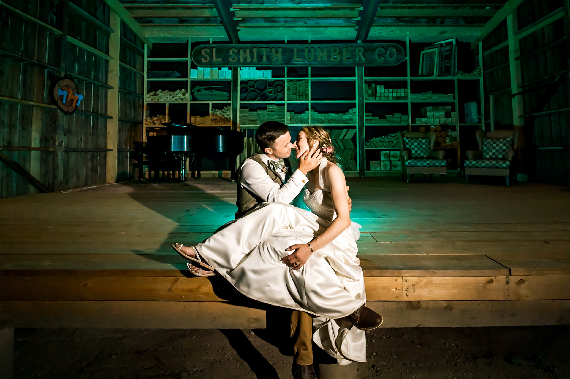 Wildflower themed wedding in Leadville Colorado. Reception at FREIGHT. Colorful nighttime portraits. Rocky Mountain Beverage Burros.