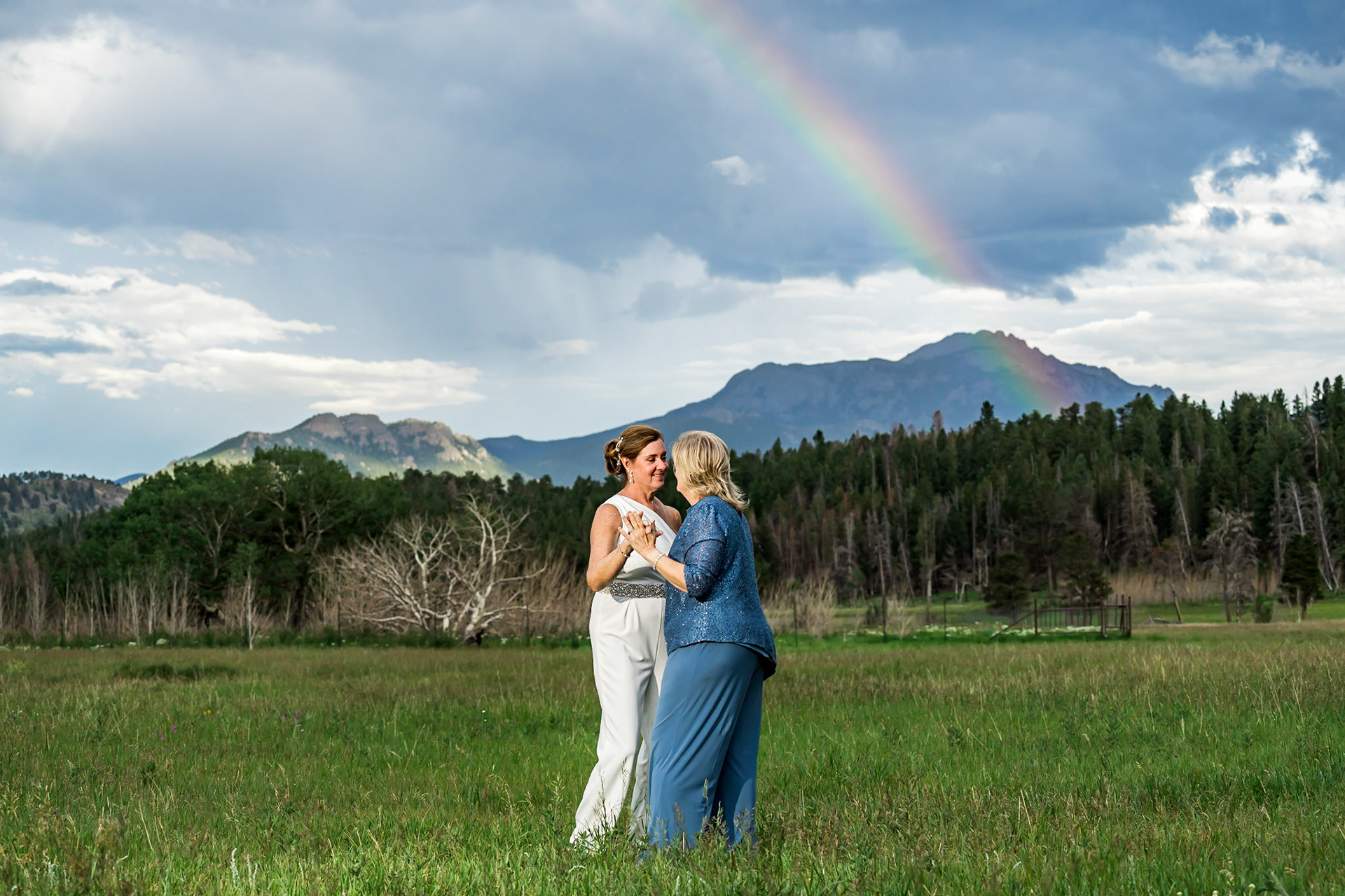 Fun, colorful, LGBTQ+ elopement, intimate wedding ceremony in Rocky Mountain National Park in Colorado