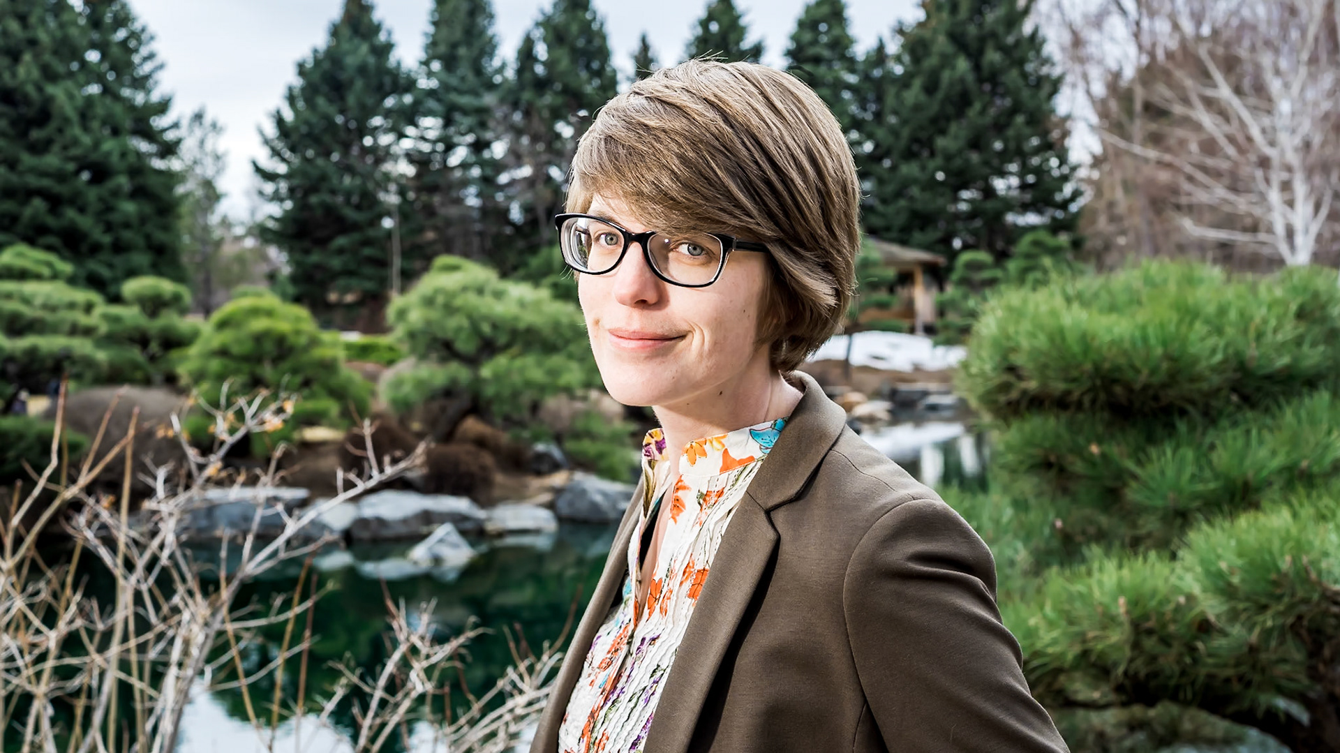 Fun, professional headshots for an author at the Denver Botanic Gardens in Denver, CO