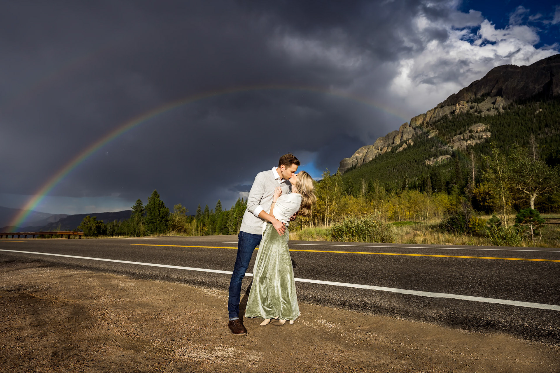 Bold and vibrant autumn engagement portrait session in Rocky Mountain National Park, Colorado by Bonnie Photo