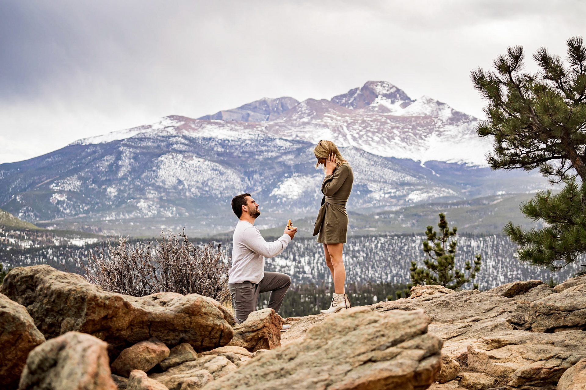 Surpise engagement proposal in Rocky Mountian National Park, Colorado. She said yes!