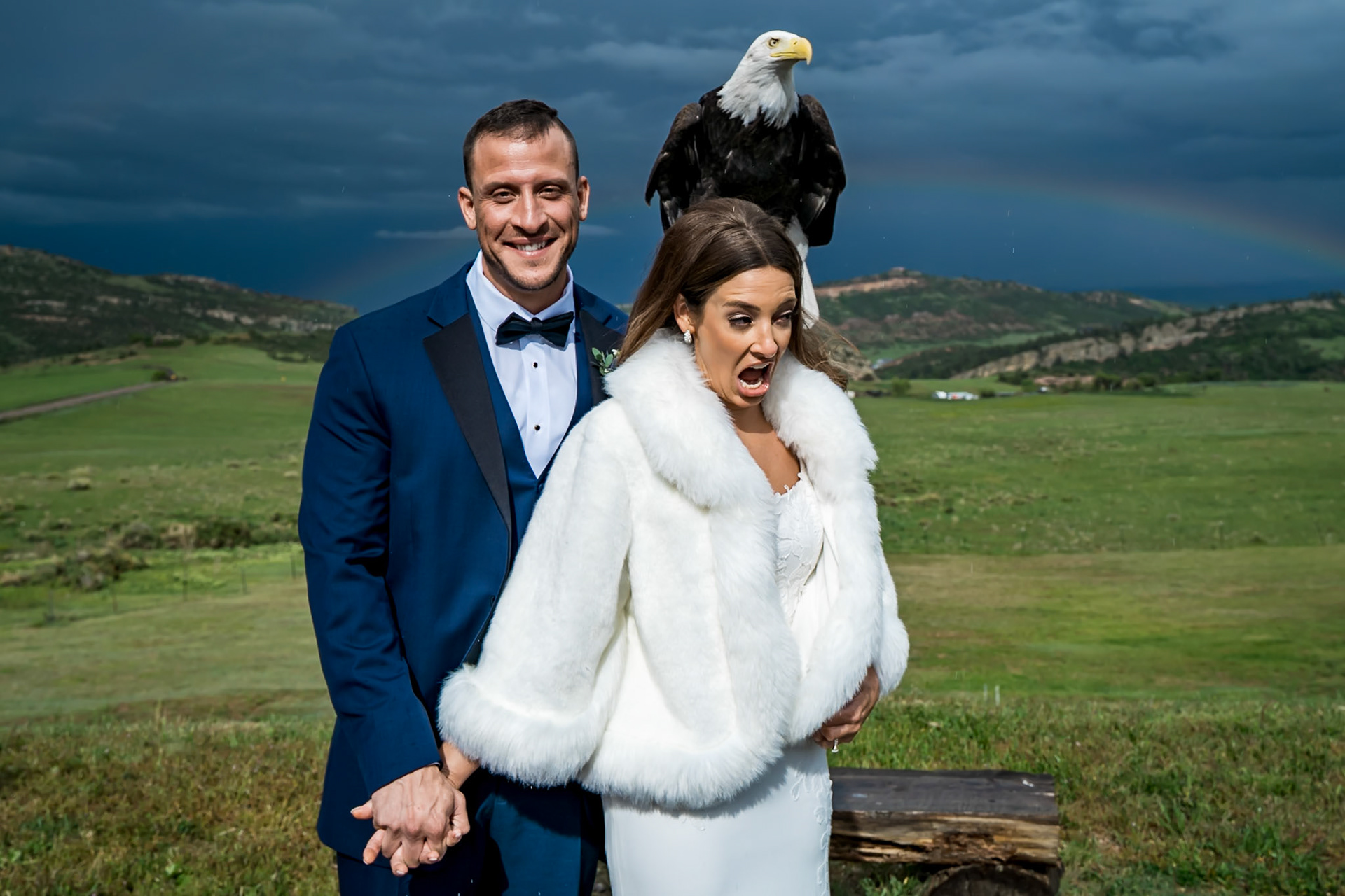 Wedding with rainbows, birds of prey, and an epic dance party at The Fort in Morrison, CO