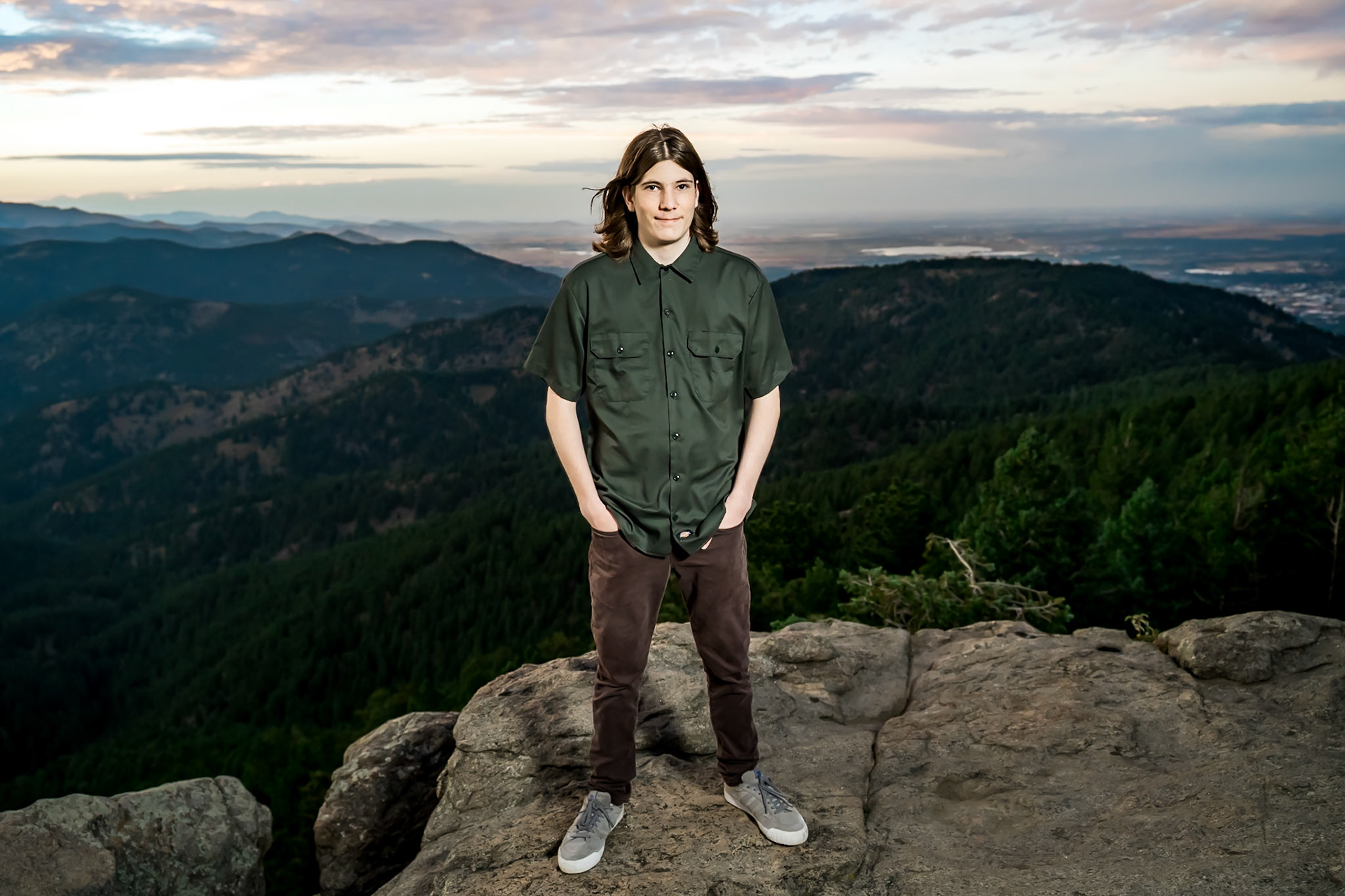Fun and chill high school senior yearbook portraits at Lost Gulch Overlook in Boulder, CO