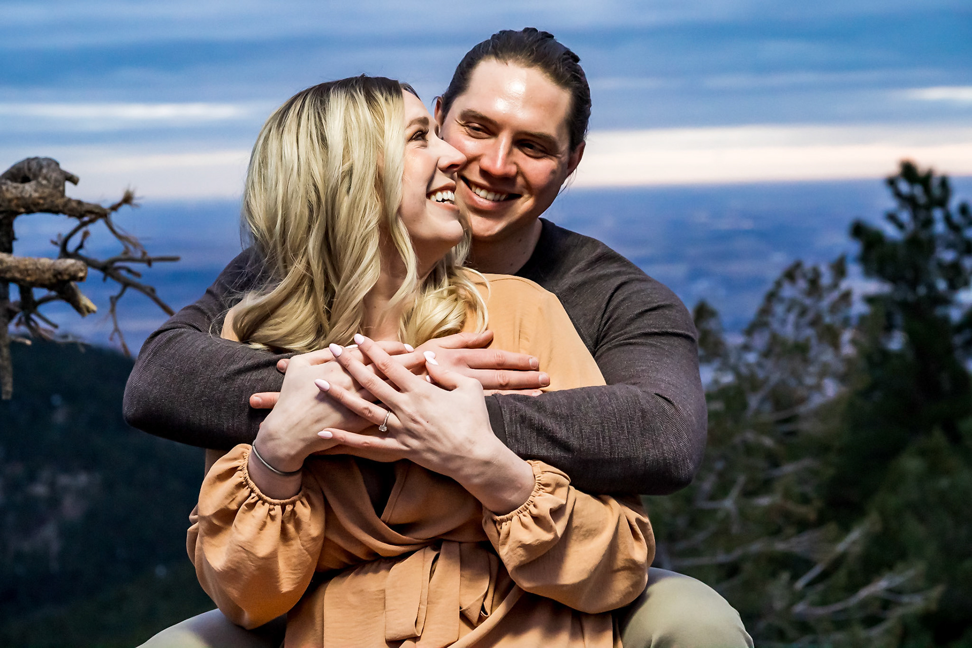 Bold, Vibrant, and fun sunrise engagement session at Lost Gulch Overlook in Boulder, Colorado