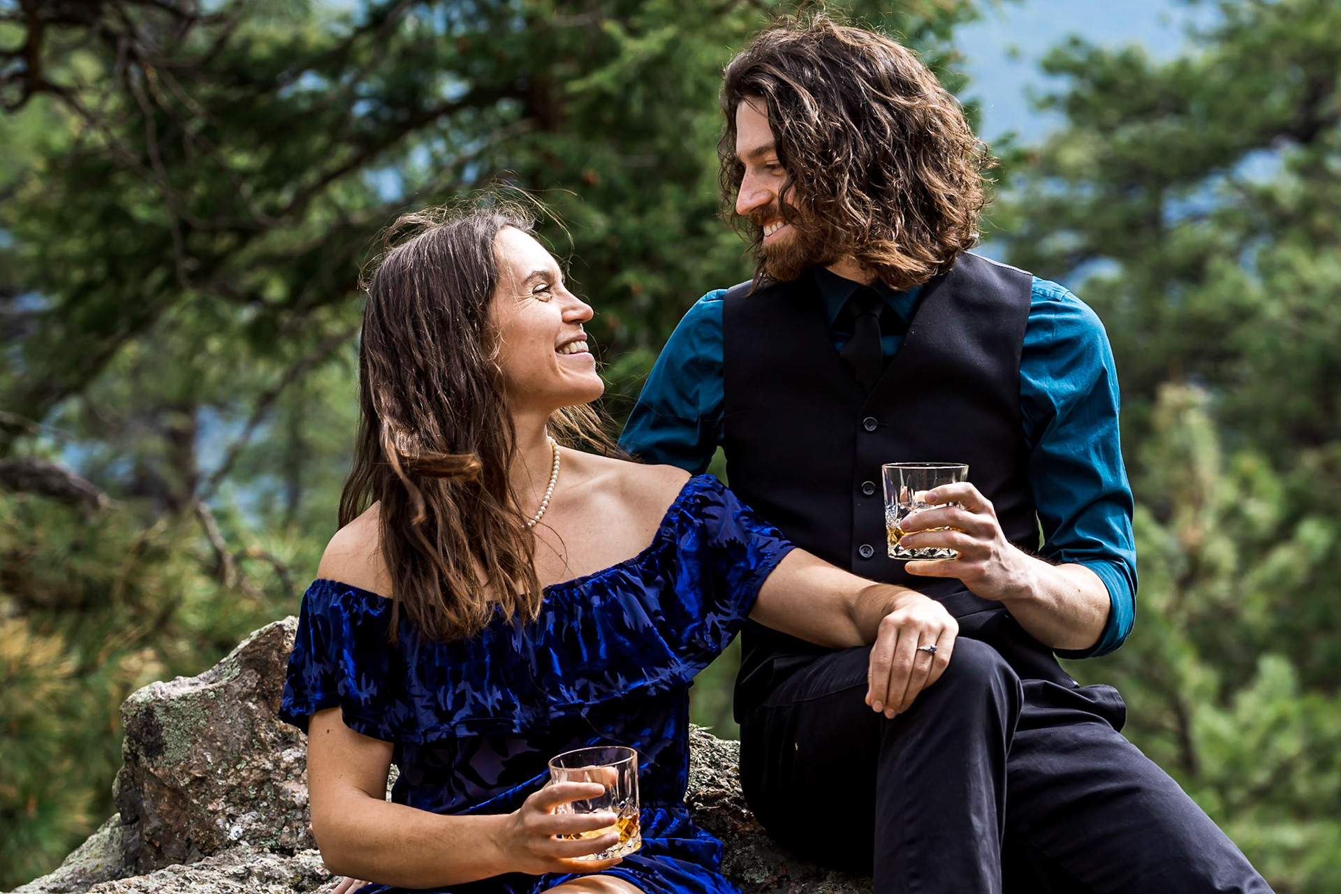 Fun, colorful, and rainy engagement session at Mt Falcon in Morrison, Colorado