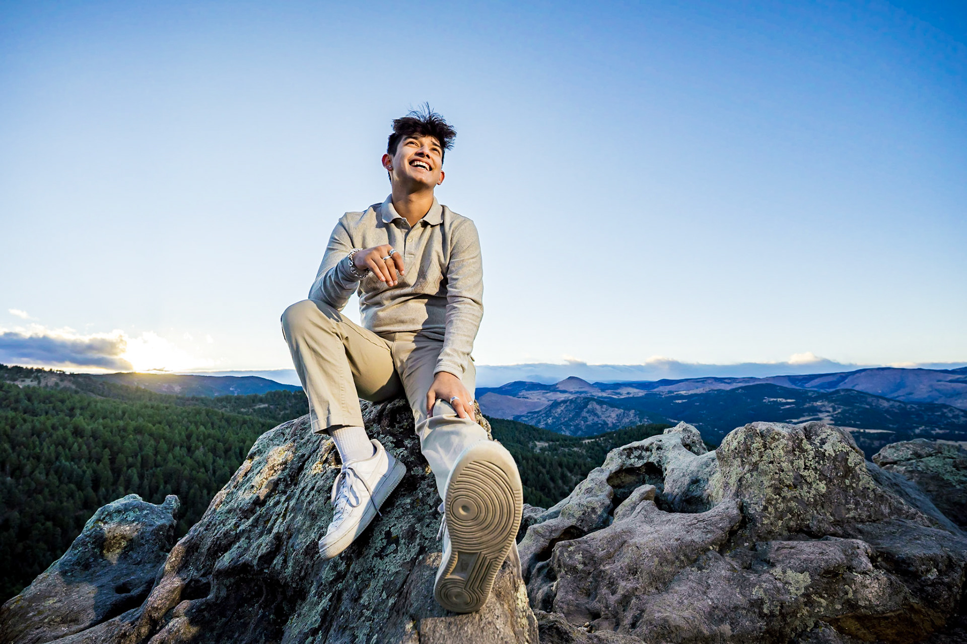 Fun sunset senior portraits in Boulder, CO