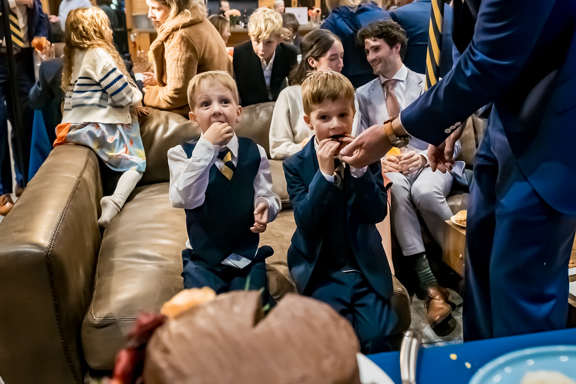 Fall wedding in Silverthorne, Colorado with a couple and their twin 4-year-old boys, surrounded by colorful mountain foliage