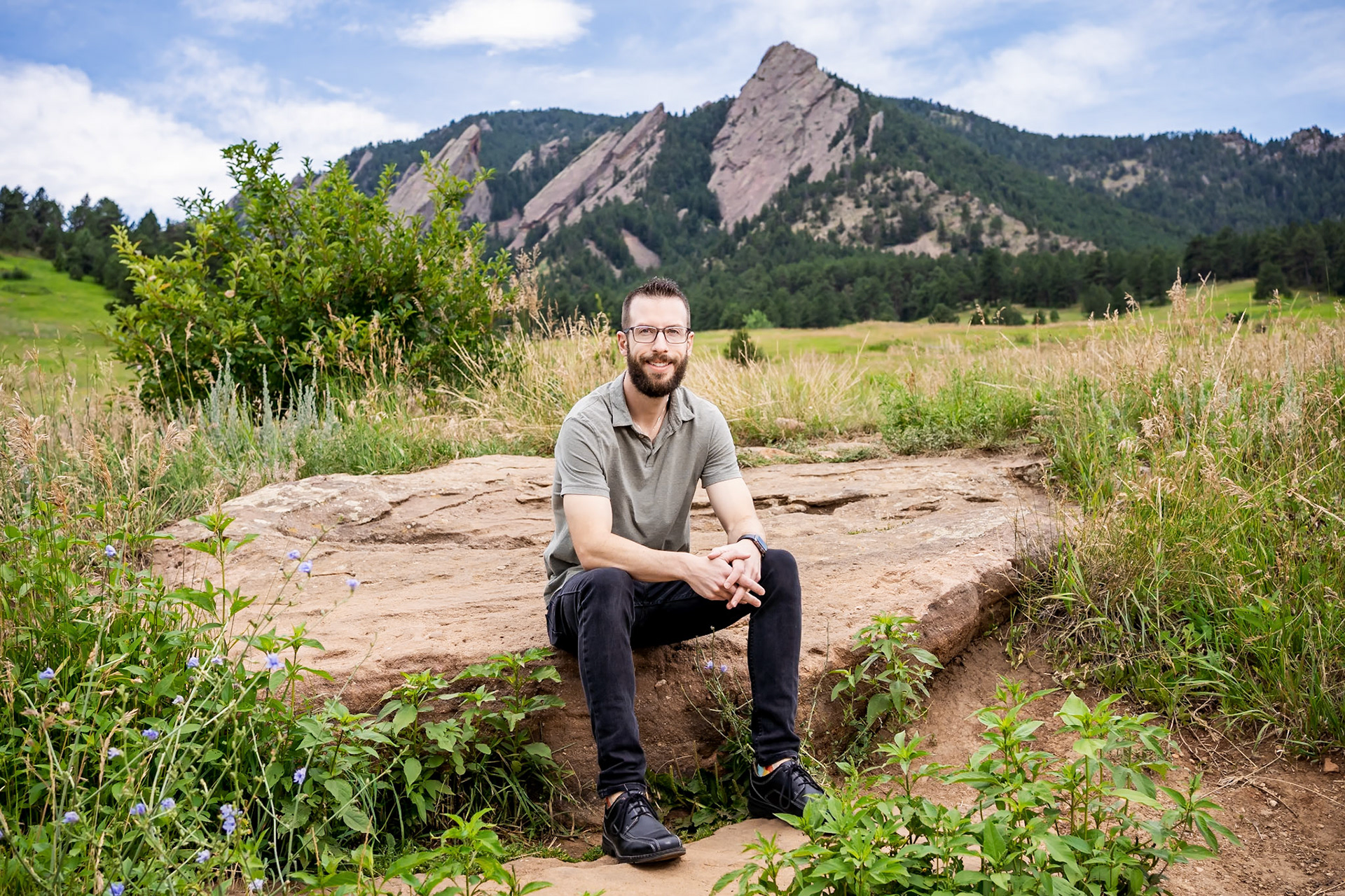 Group headshots at Chautauqua Park in Boulder, CO