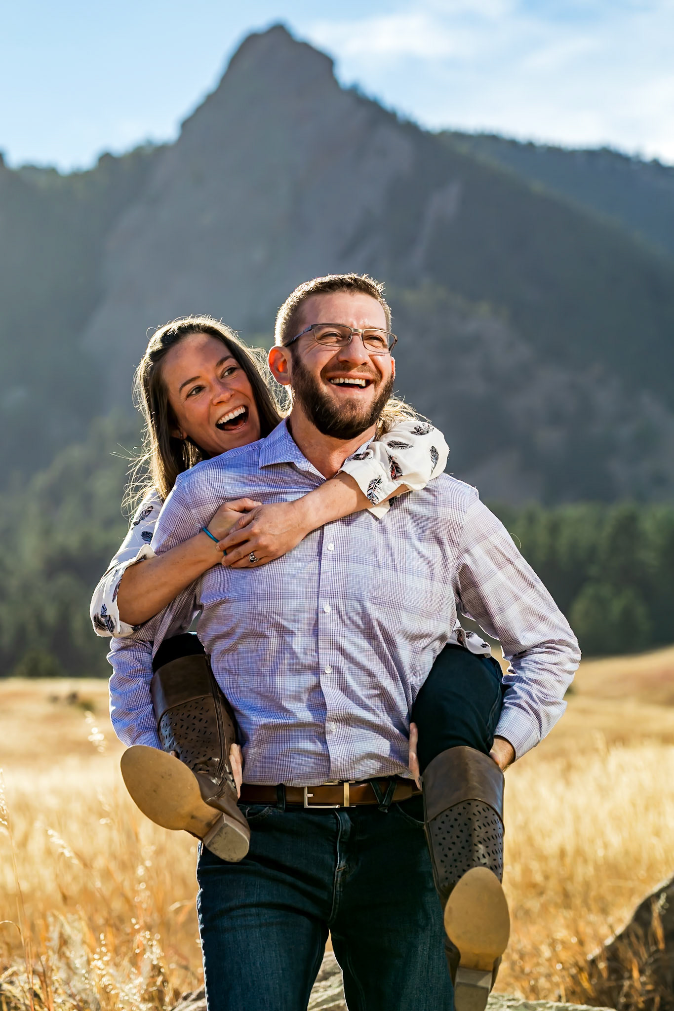 Fun and chill engagement session at Chautauqua Park and Wonder Wonder in Boulder Colorado.