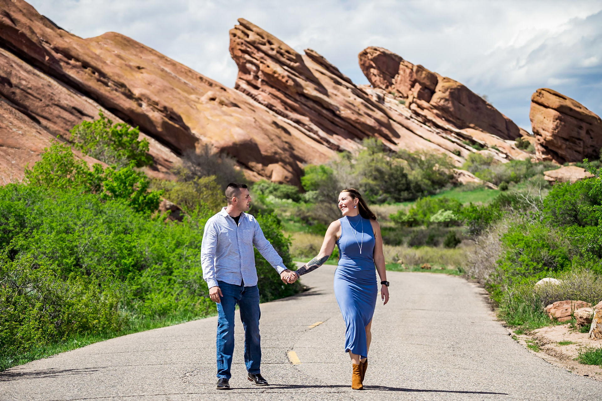Surprise engagement proposal portraits at Red Rocks in Morrison, CO