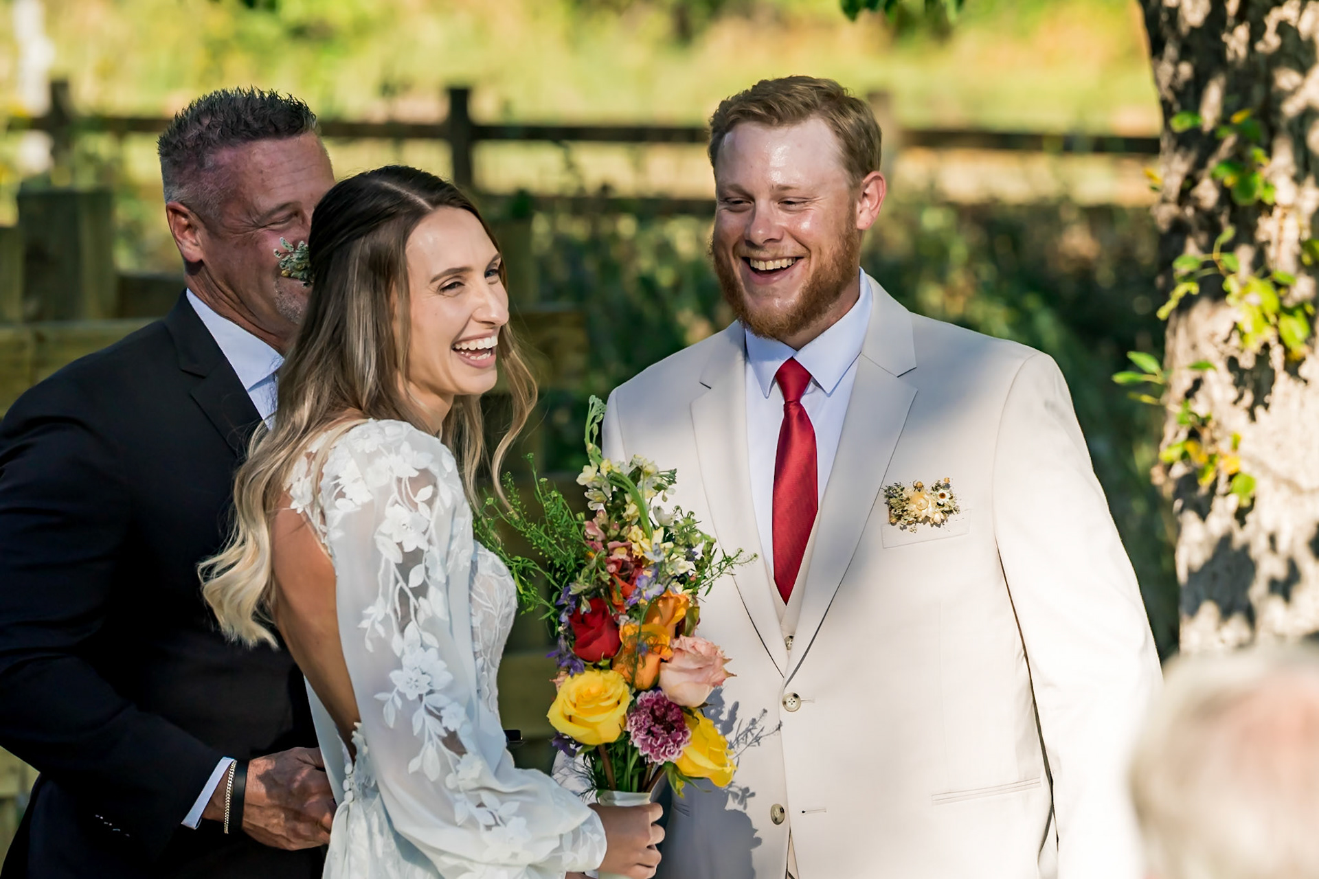 Autumn Wedding at Denver Botanic Gardens Chatfield Farms with adorable flower girls and bright sunshine
