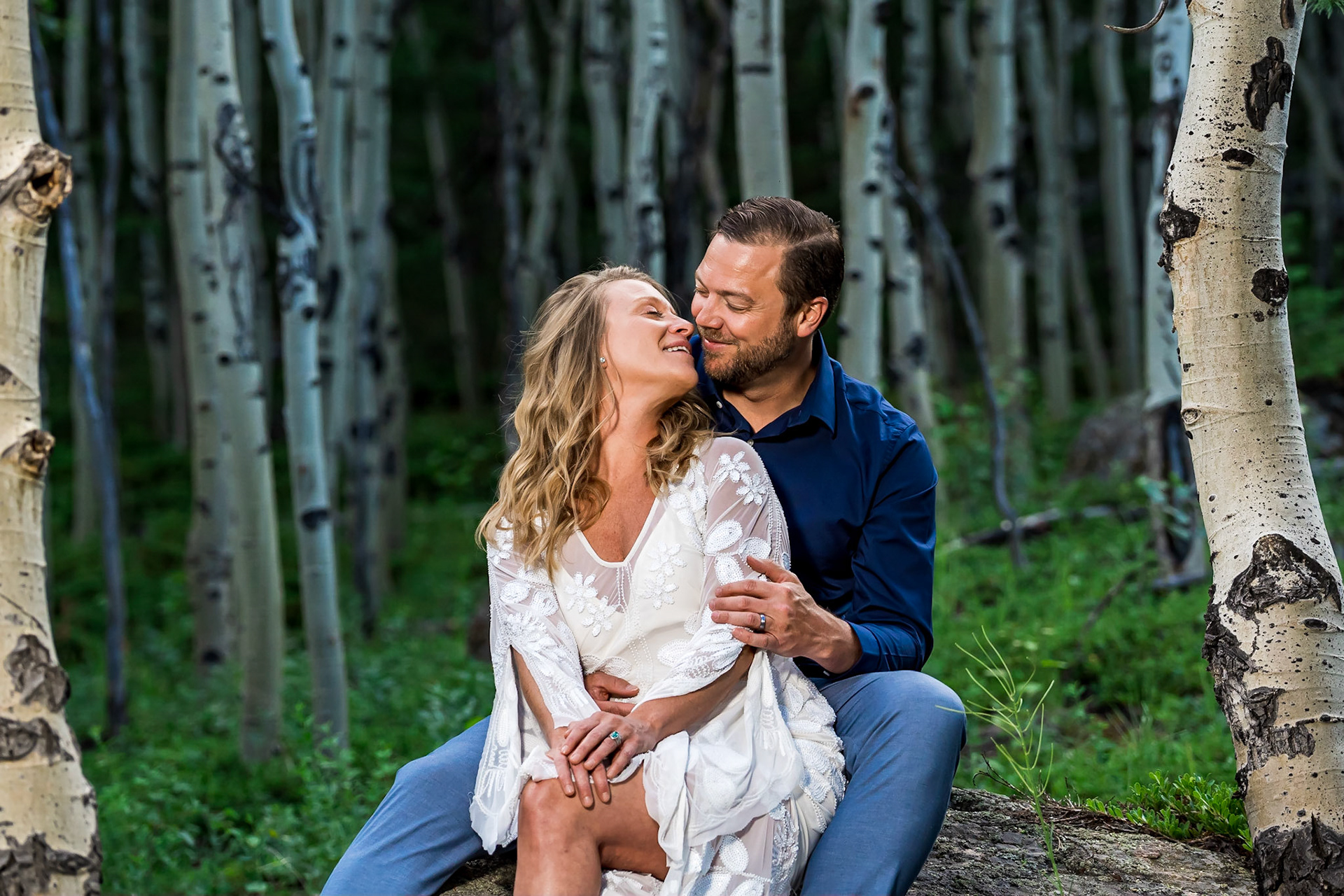 Fun, colorful post-wedding photo session in Evergreen, Colorado with wolf dogs