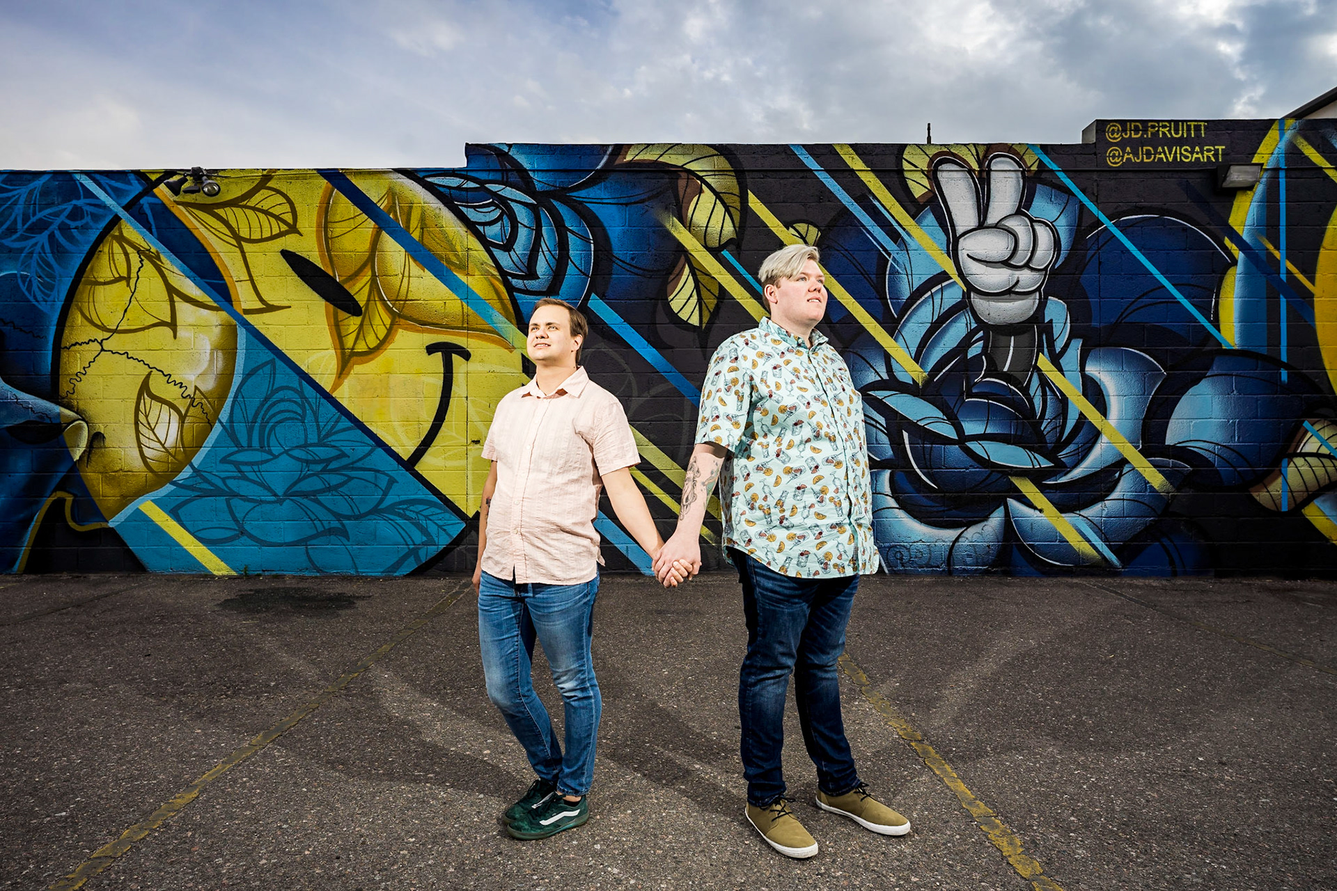 Bold and vibrant LGBTQ engagement session in RINO arts district in Denver, Colorado