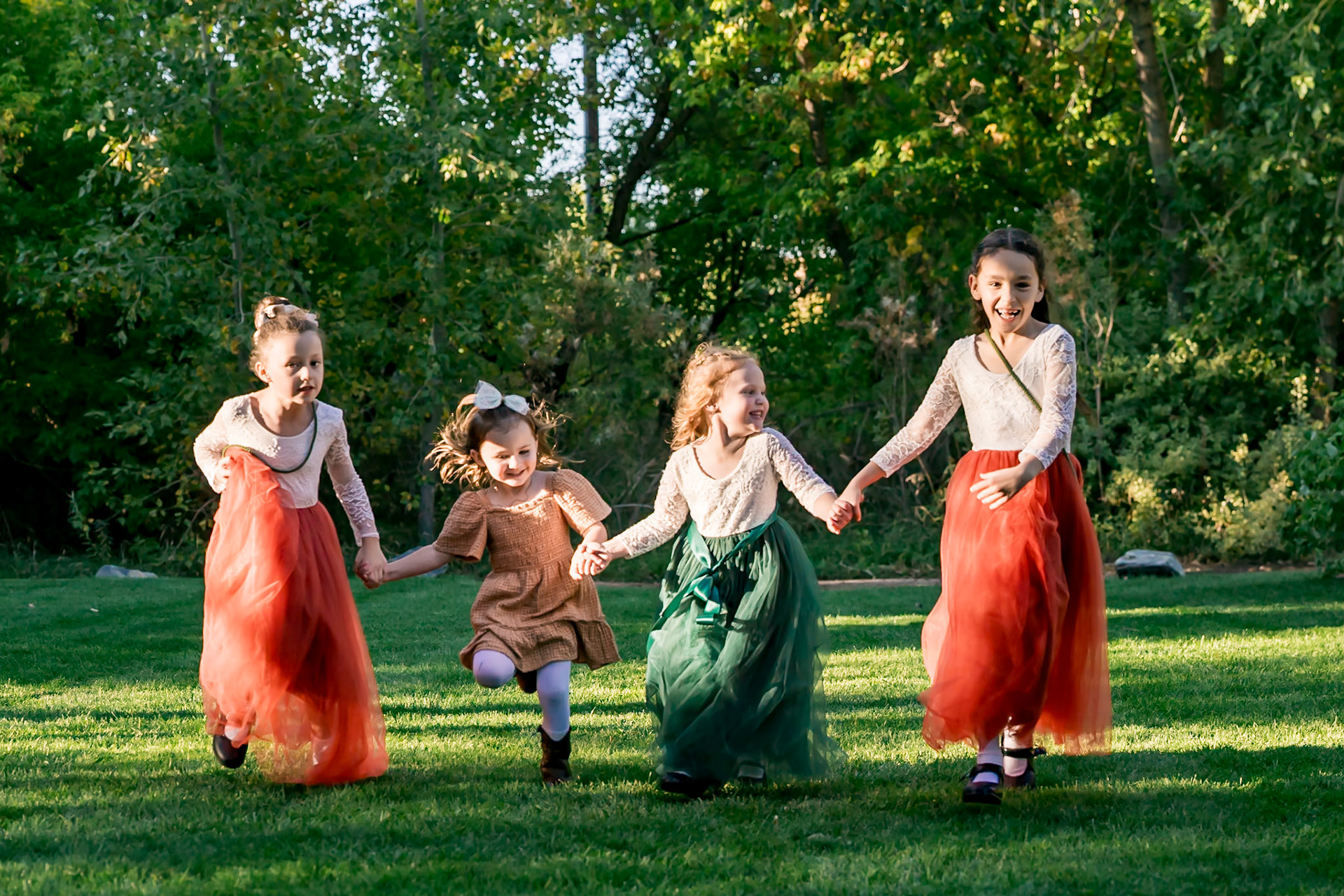 Autumn Wedding at Denver Botanic Gardens Chatfield Farms with adorable flower girls and bright sunshine