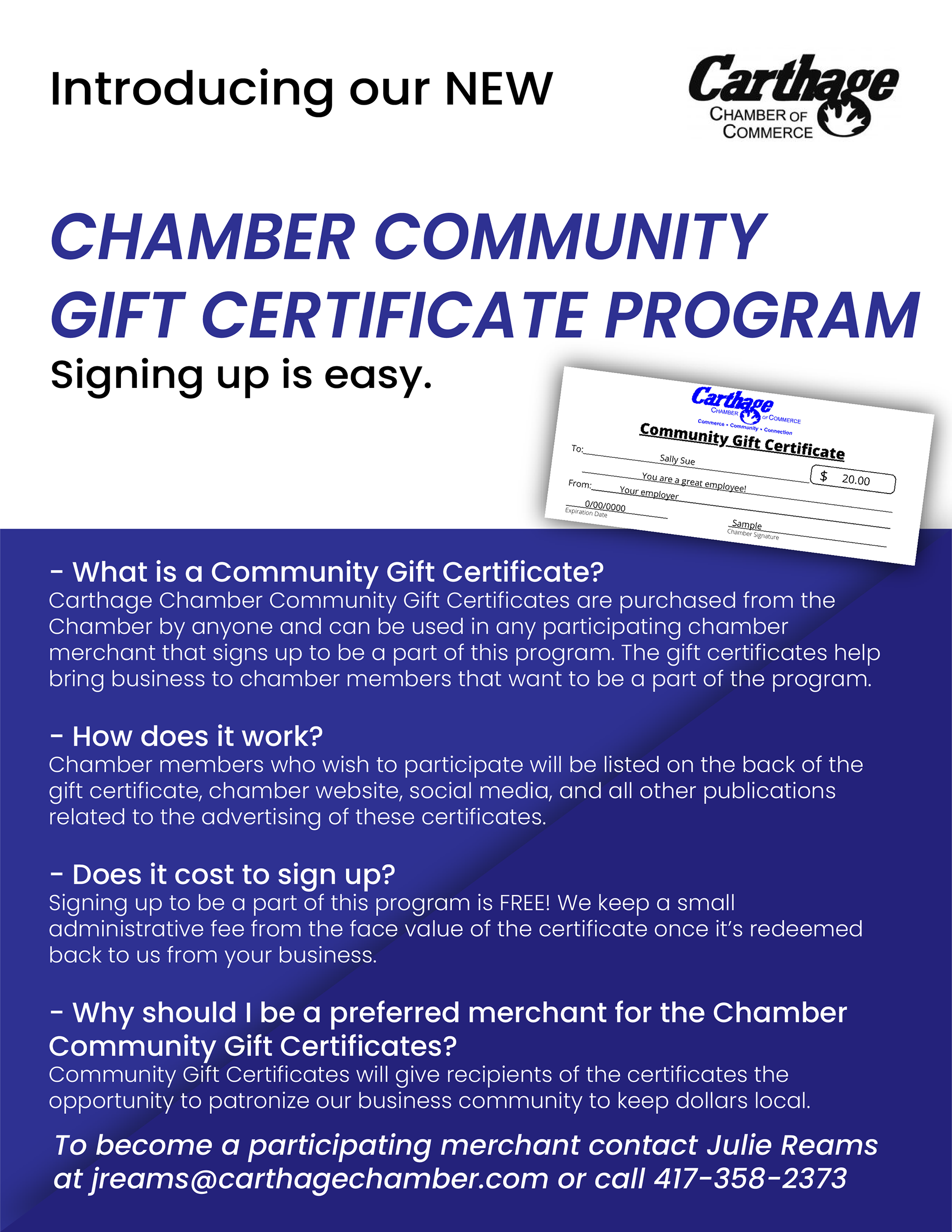 carthage chamber gift certificate flyer