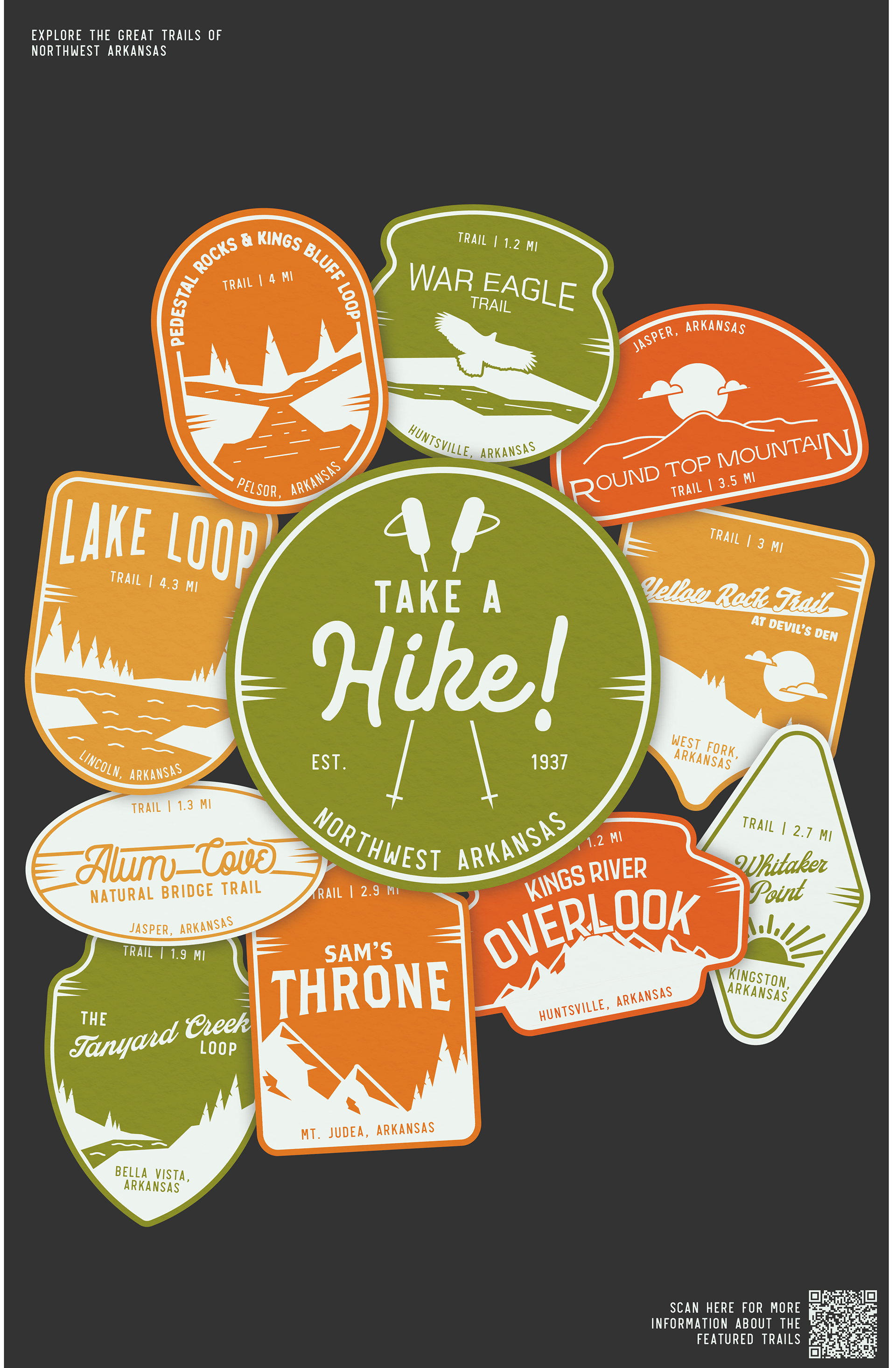"Take A Hike!", 2024 BFA in Graphic Design application poster, Ver. 2, 11 x 17''