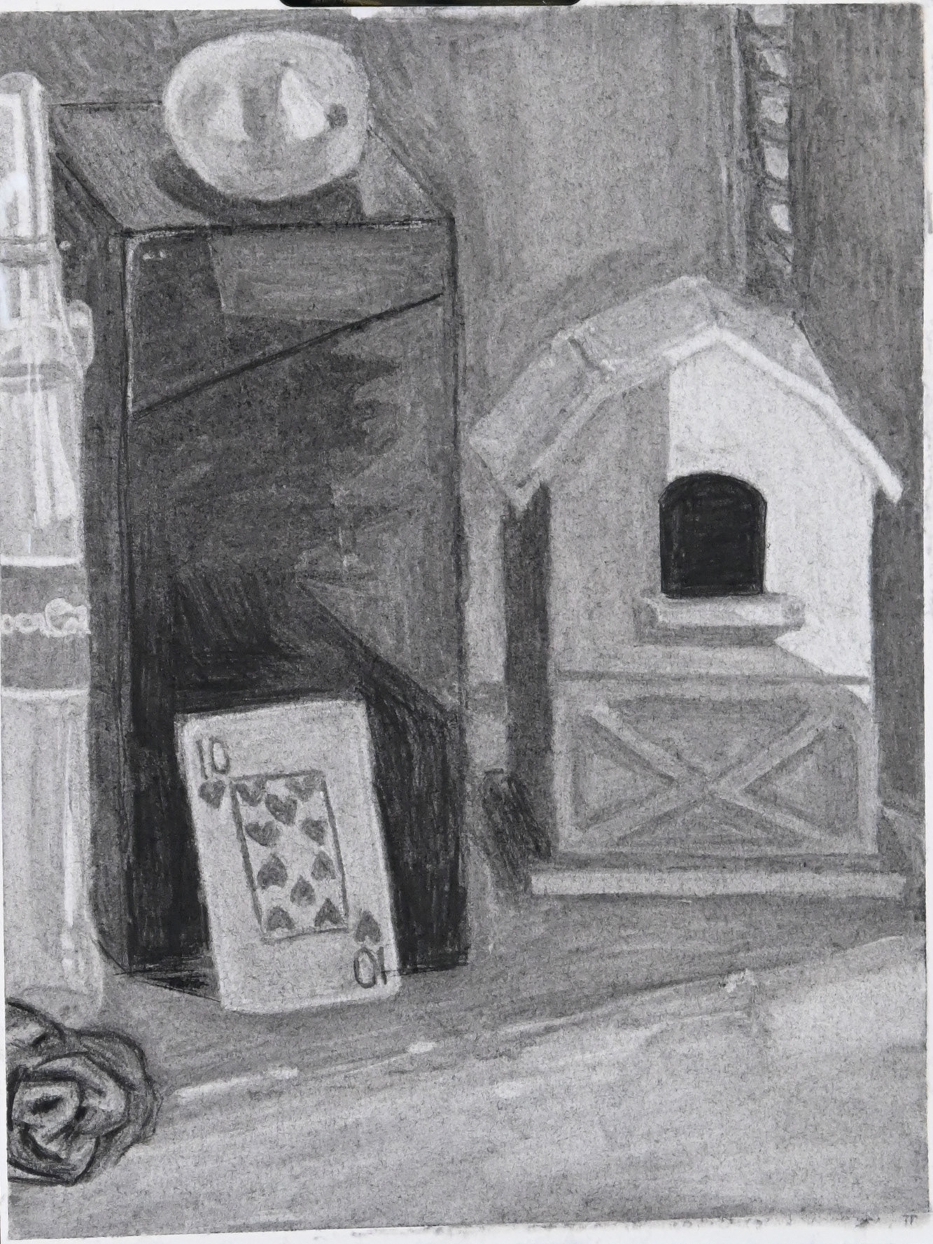 Still Life Subtractive Drawing 2, 2024, charcoal on paper, 9 x 12 in