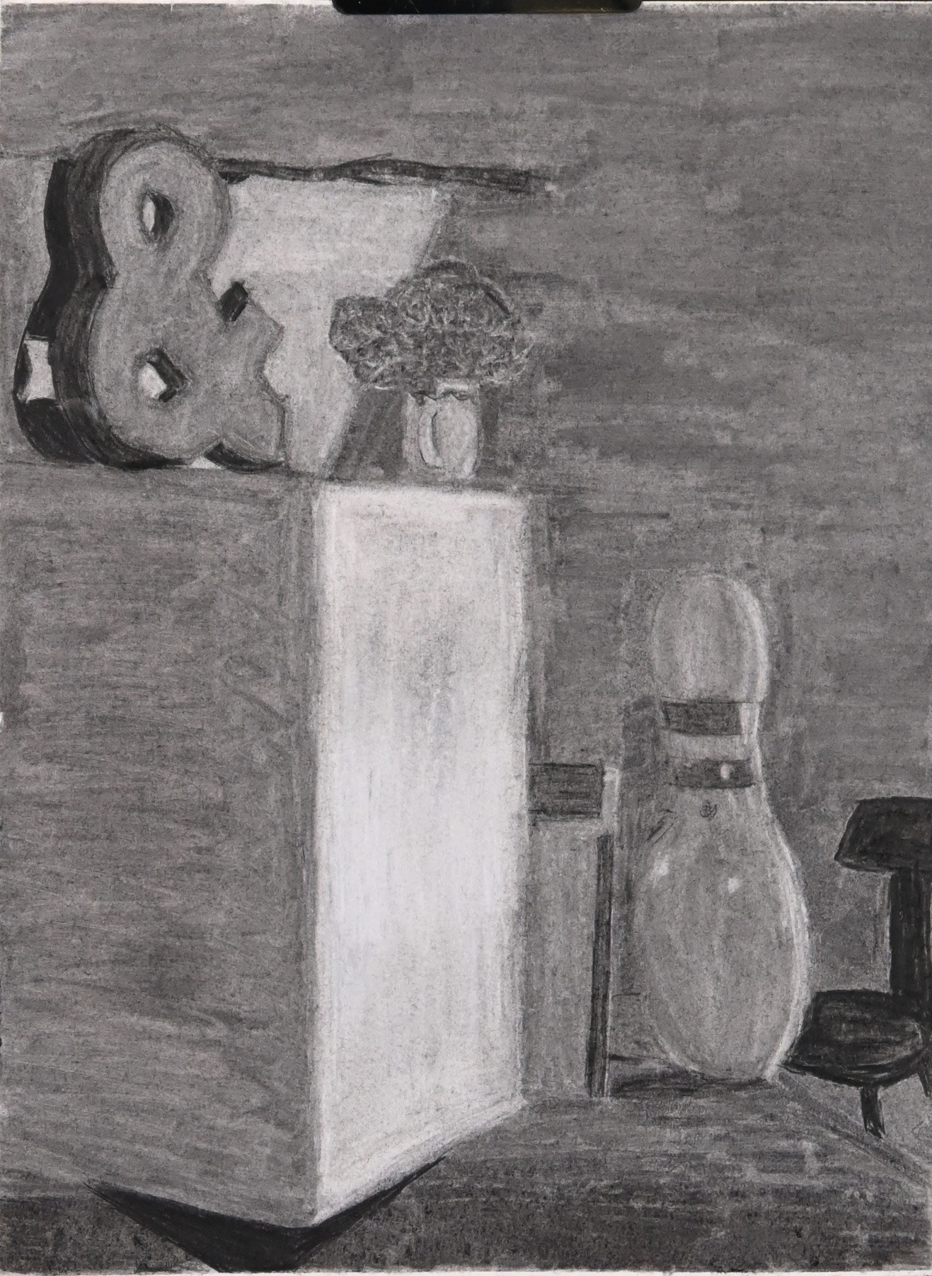 Still Life Subtractive Drawing 1, 2024, charcoal on paper, 9 x 12 in
