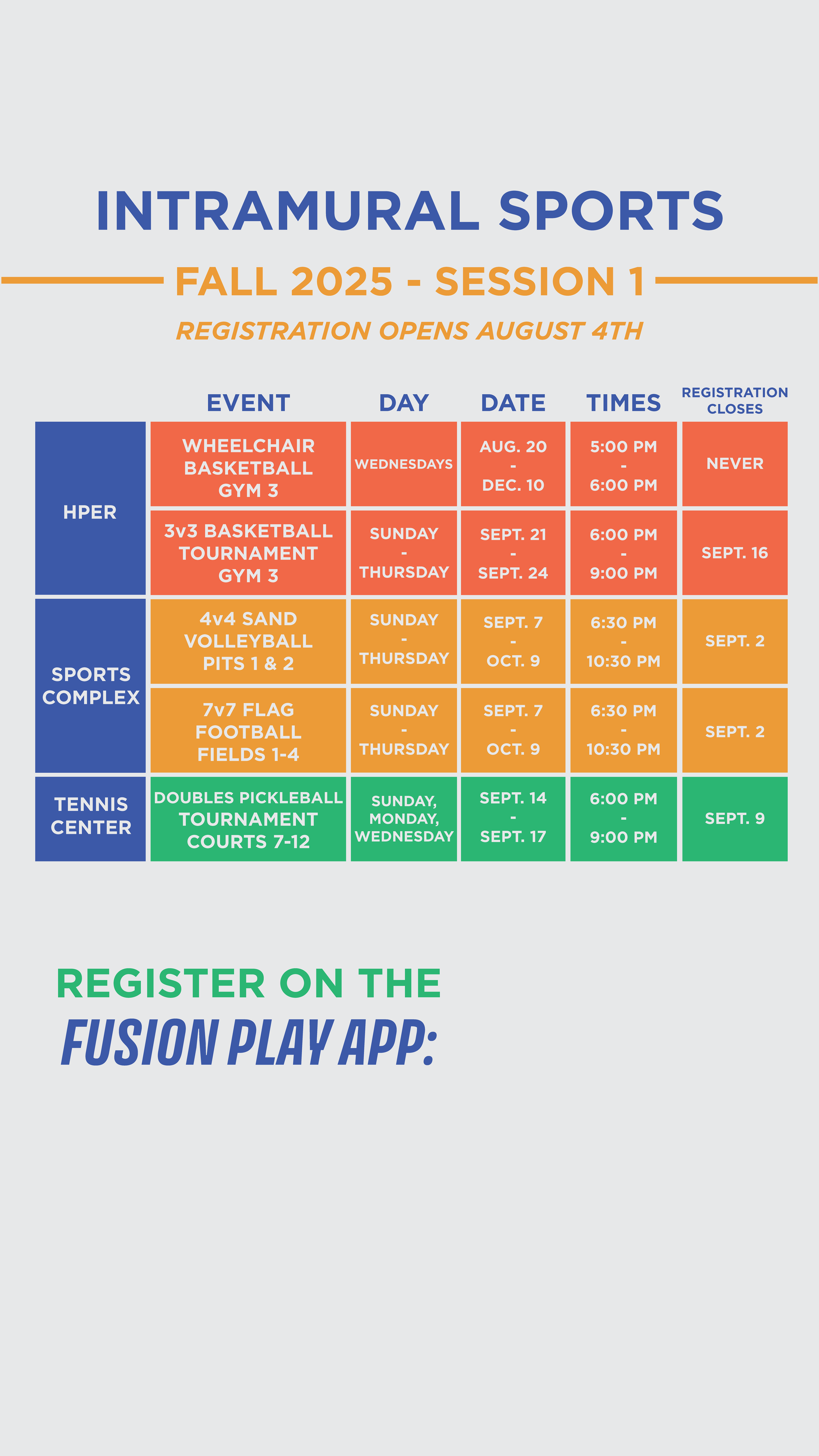 Fall Intramurals Schedule, 2025, Instagram story, 1080 x 1920 px