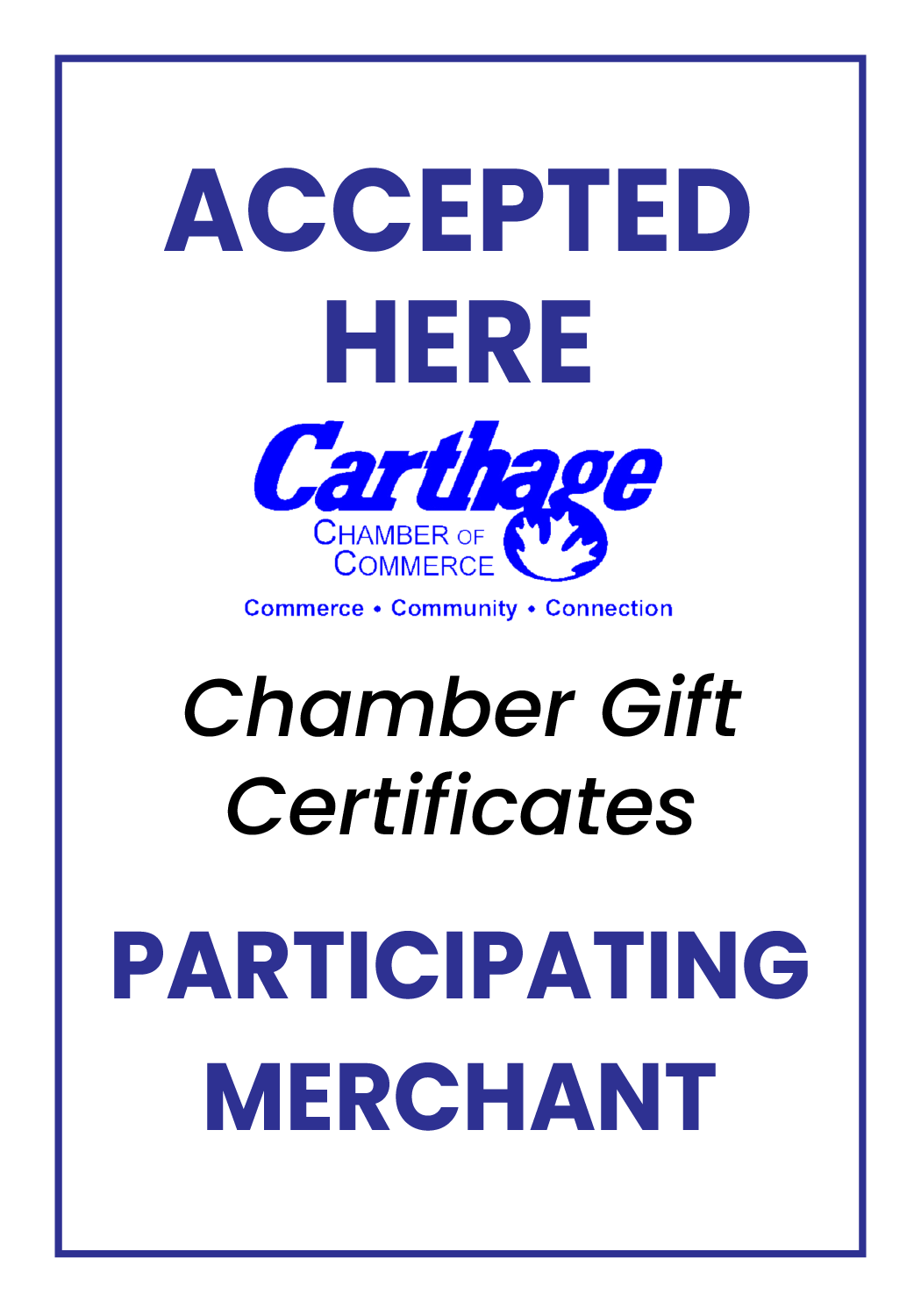 carthage chamber gift certificate participating merchant window cling design