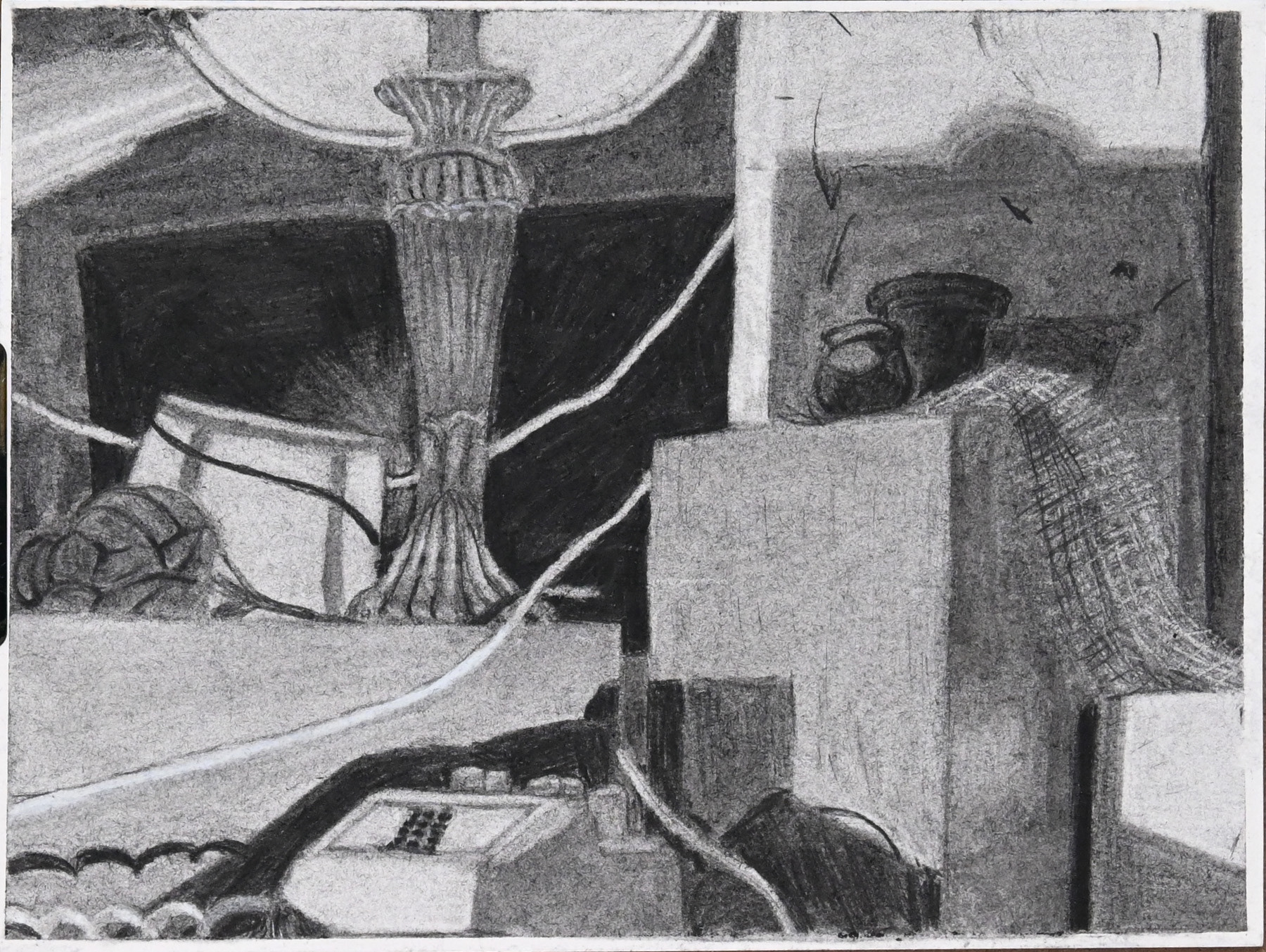 Still Life Subtractive Drawing 4, 2024, charcoal on paper, 12 x 9 in