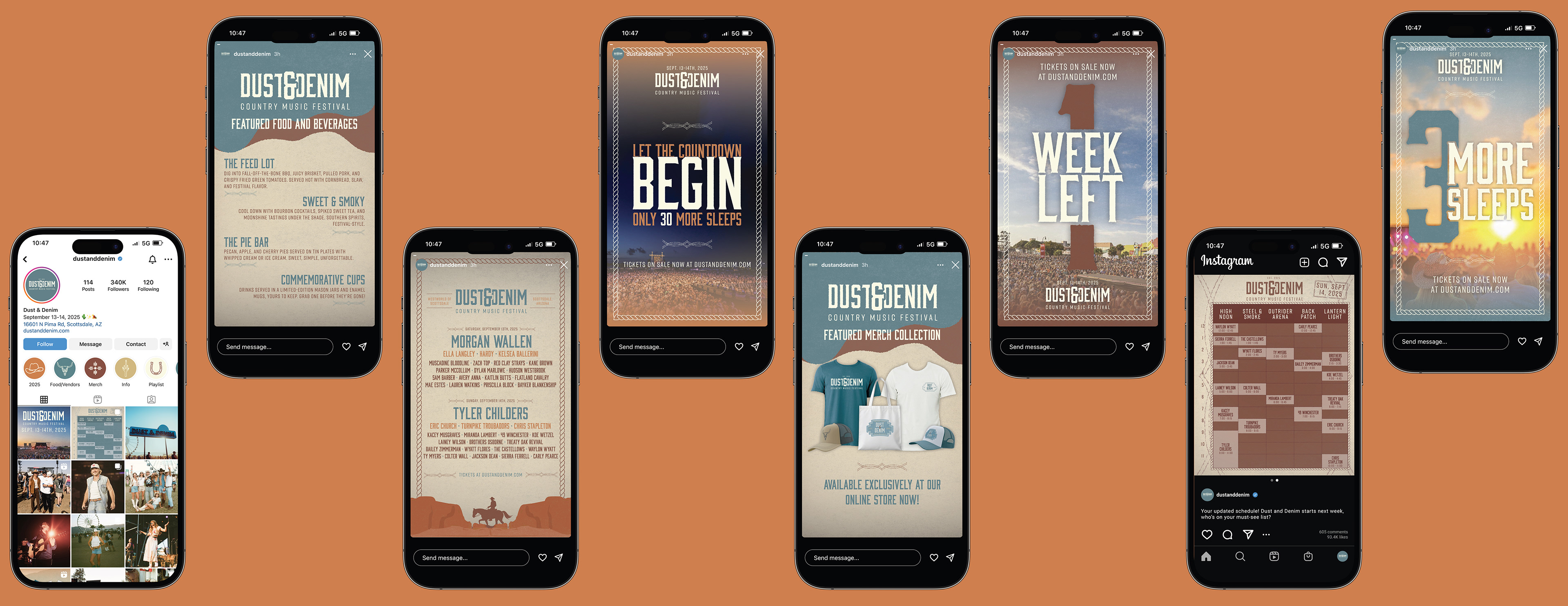 Dust and Denim Social Graphics, 2025, 1080 x 1920 px and 1080 x 1350 px