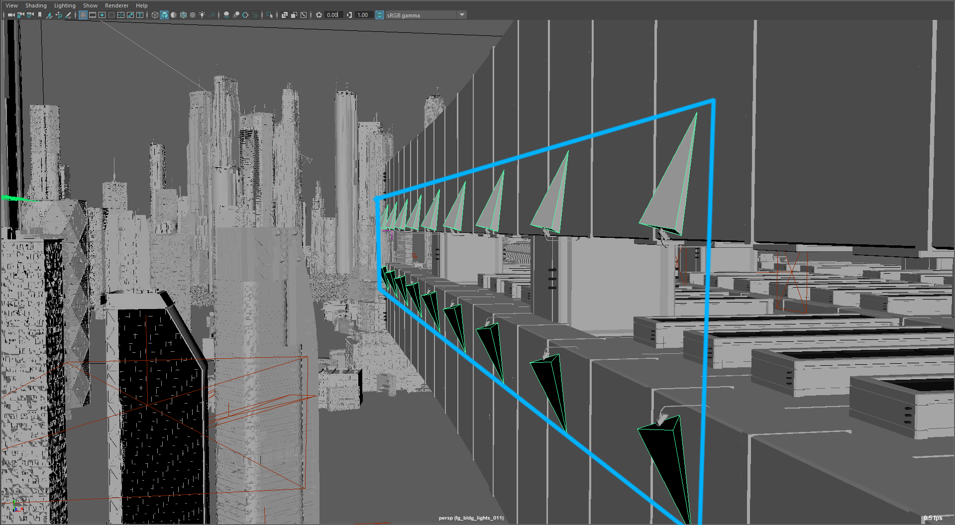 IES light attached to invisible to camera cone inside RS proxy to be able to see them in viewport and multiplied with MAYA MASH