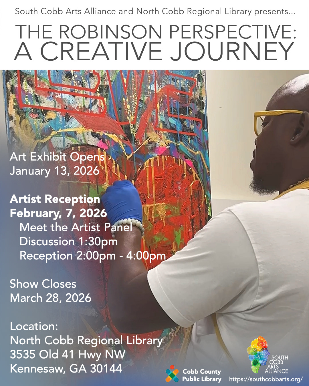 Artist Angelo T Robinson of ATR Fine Arts works on an abstract painting in his Alabame Studio.