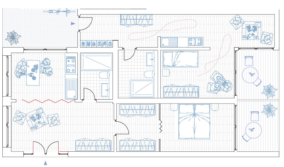 Grundriss 1 Person und 2 Personen-Typ Wohnungen