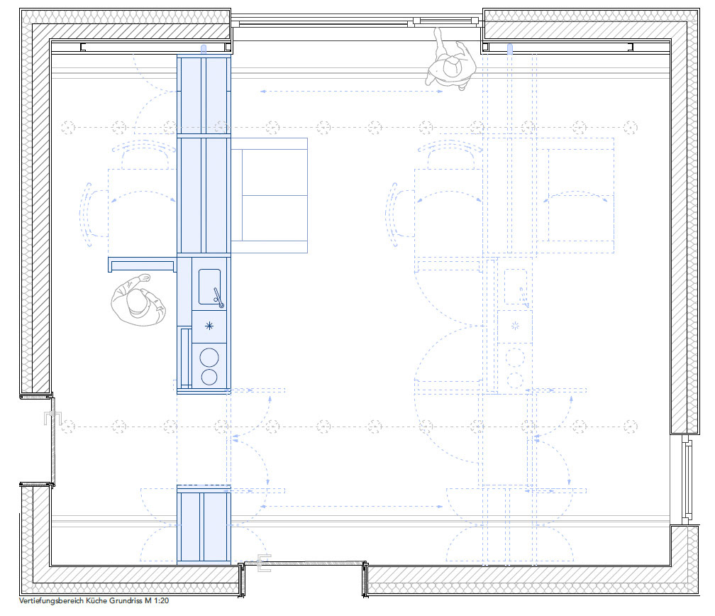 Vertiefung Küche mit schiebbares Möbeln