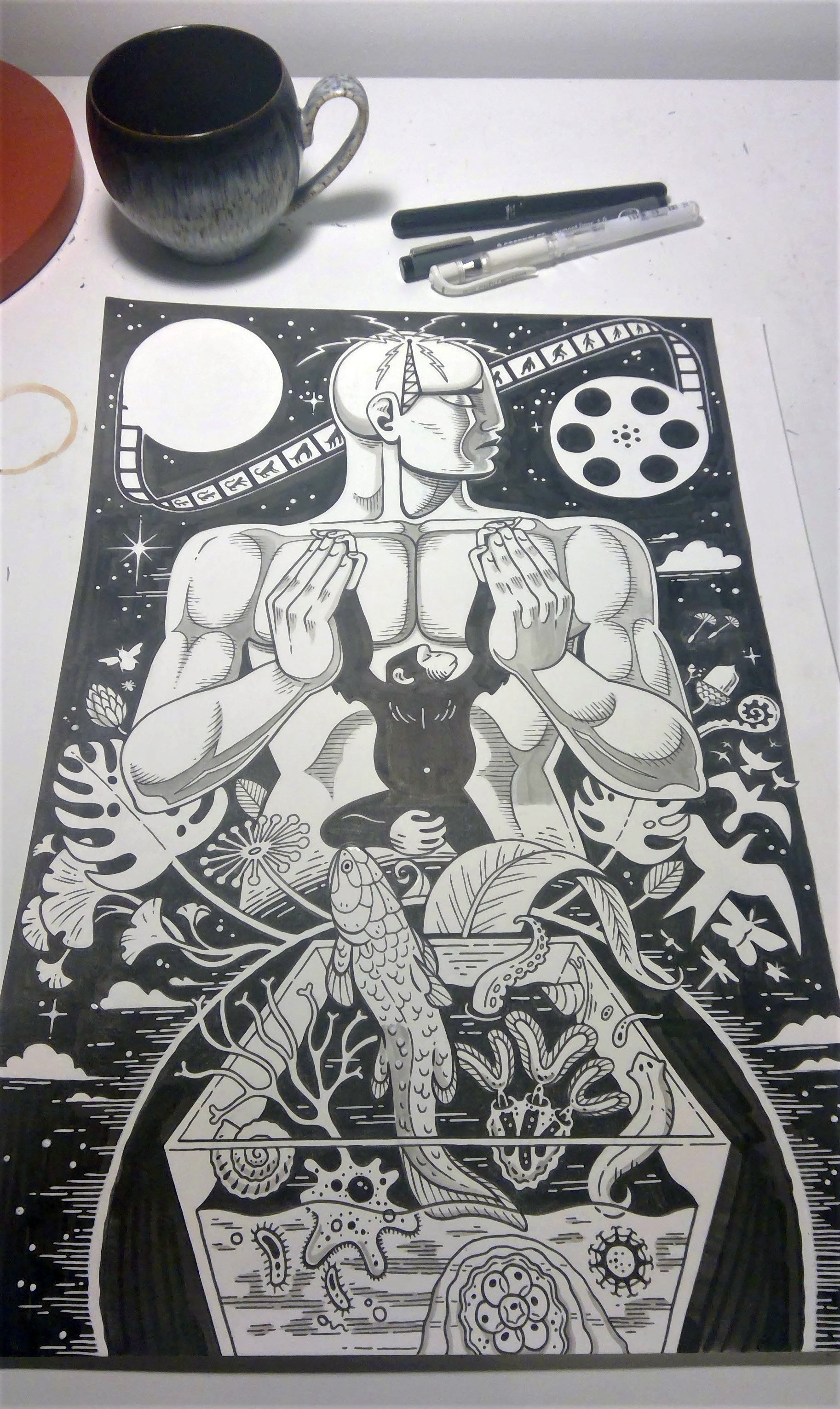 Original artwork (ink & white pigment, A3 Bristol board)