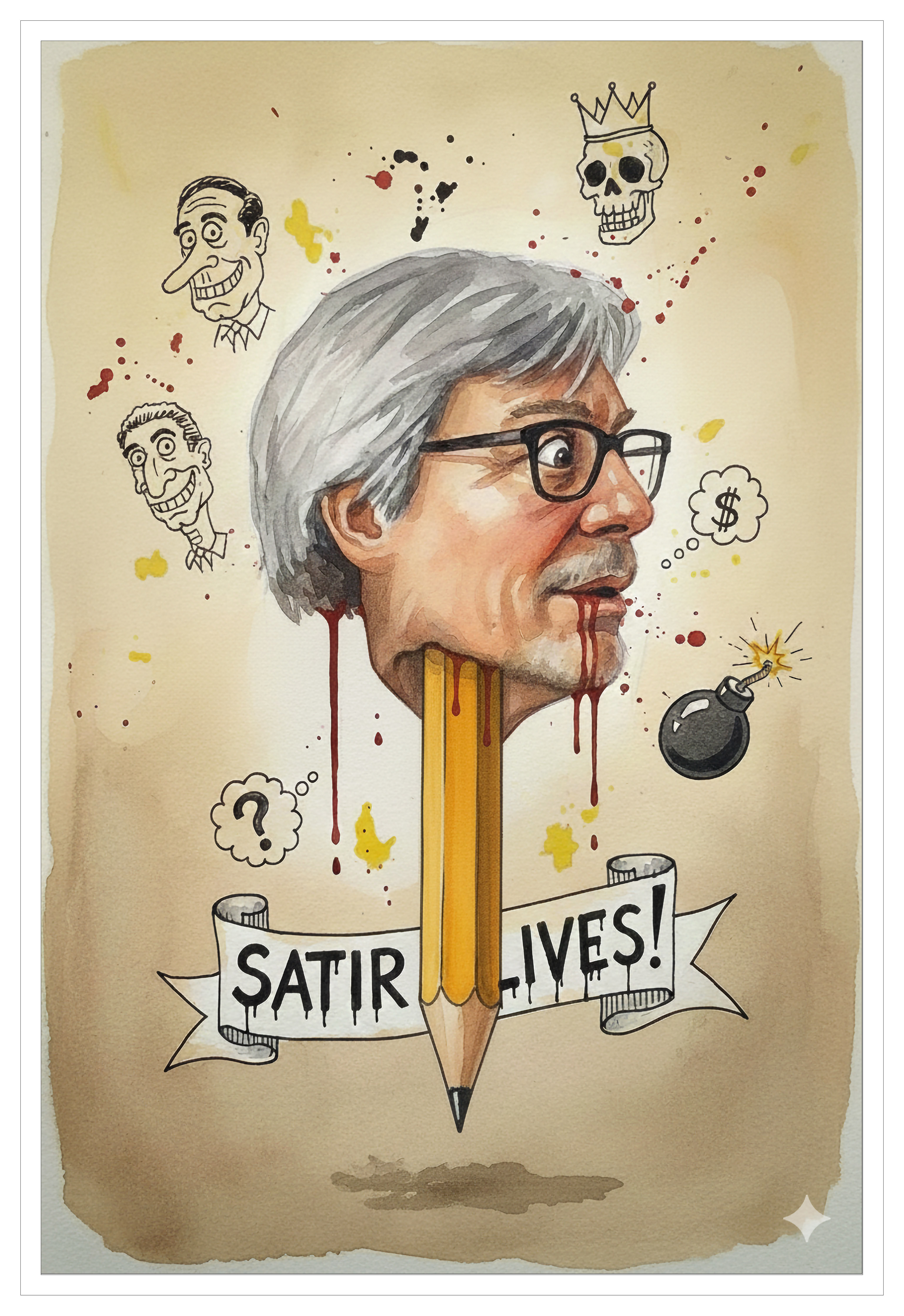 Karl,  a well known artist with beautiful satirical work, I attacked him with his sharpest weapon