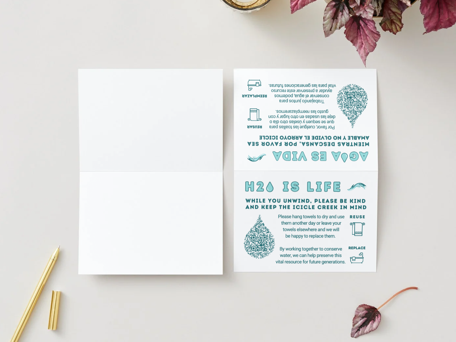 Double-sided English + Spanish bed / counter tent