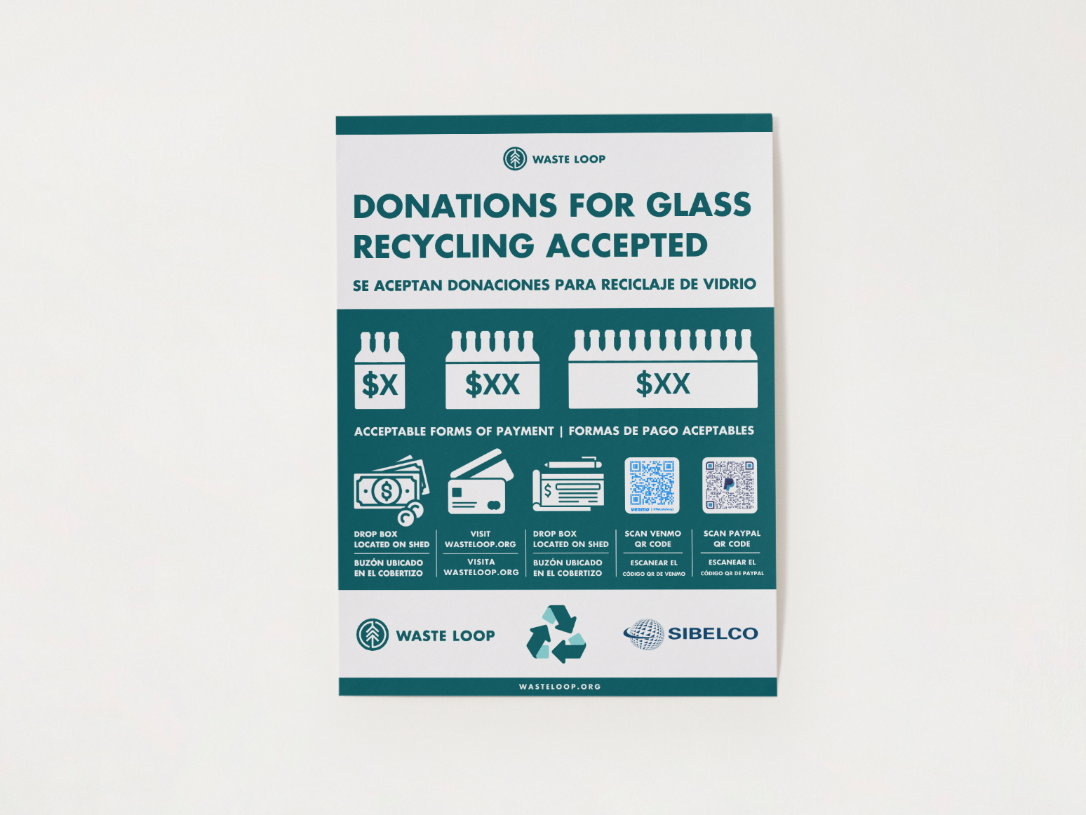 Leavenworth Recycling Center Donations for Glass Sign | 18 x 24 inches | Updated June 2025