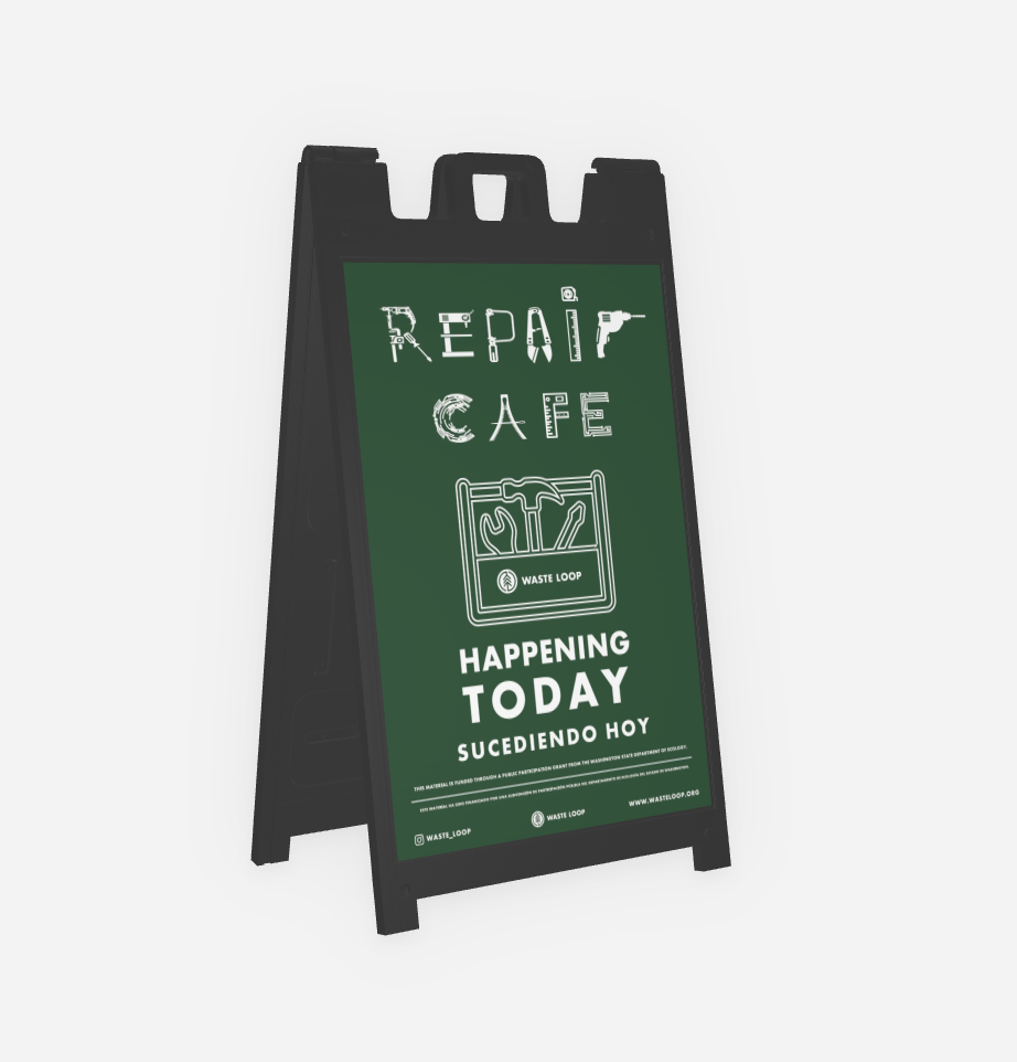 Repair Cafe Happening Today Sandwich Board Sign English & Spanish
