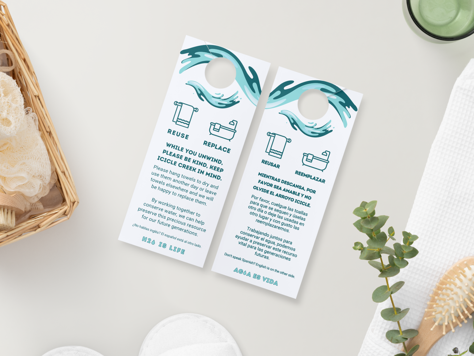 Double sided English + Spanish Towel Rack Hanger