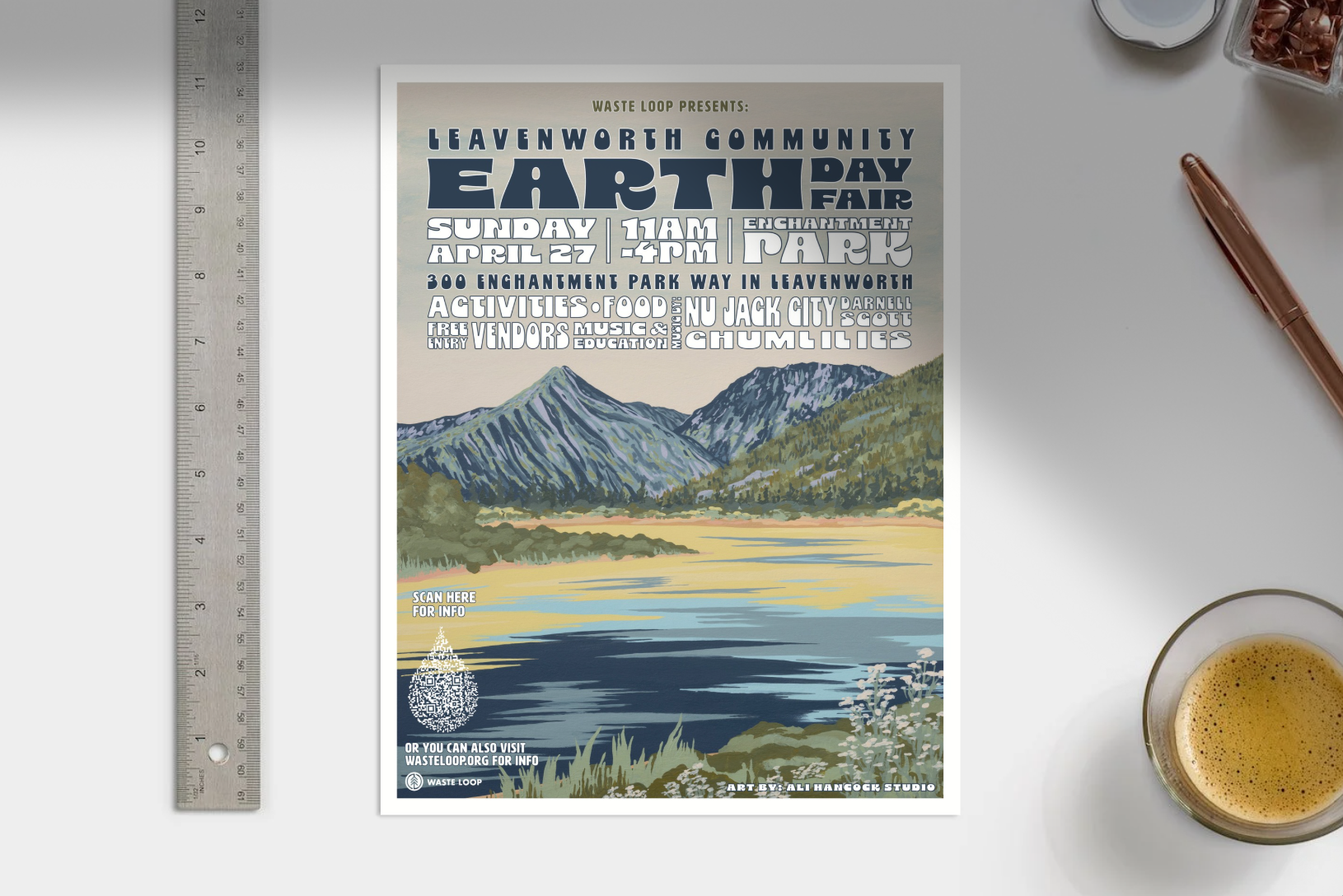 Collaborated with local artist for this 8.5 x 11 inch flyer, everything other than the artistic backdrop was done by me.