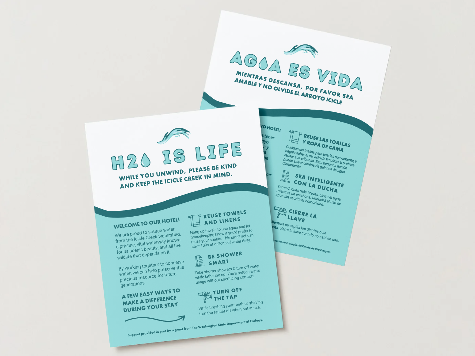 Double-sided English + Spanish hotel book insert