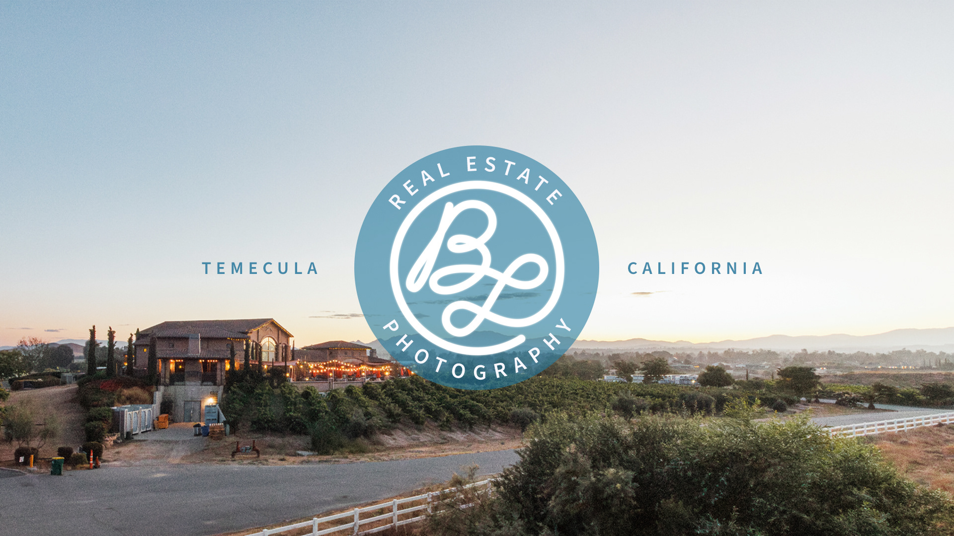 Vindemia Winery at sunrise. Overlay text reads: Brandon Labine Real Estate Photography. Temecula, California.