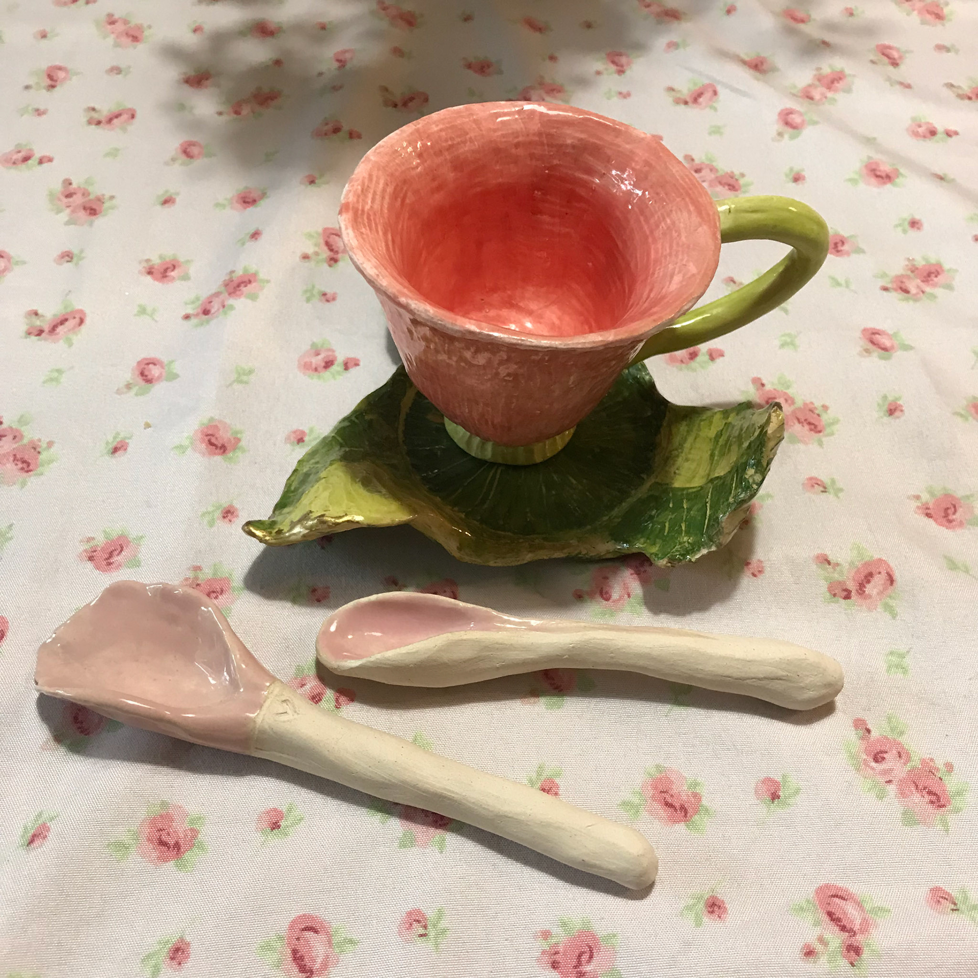 Pink Rose Teacup and spoon (available also in doll size)